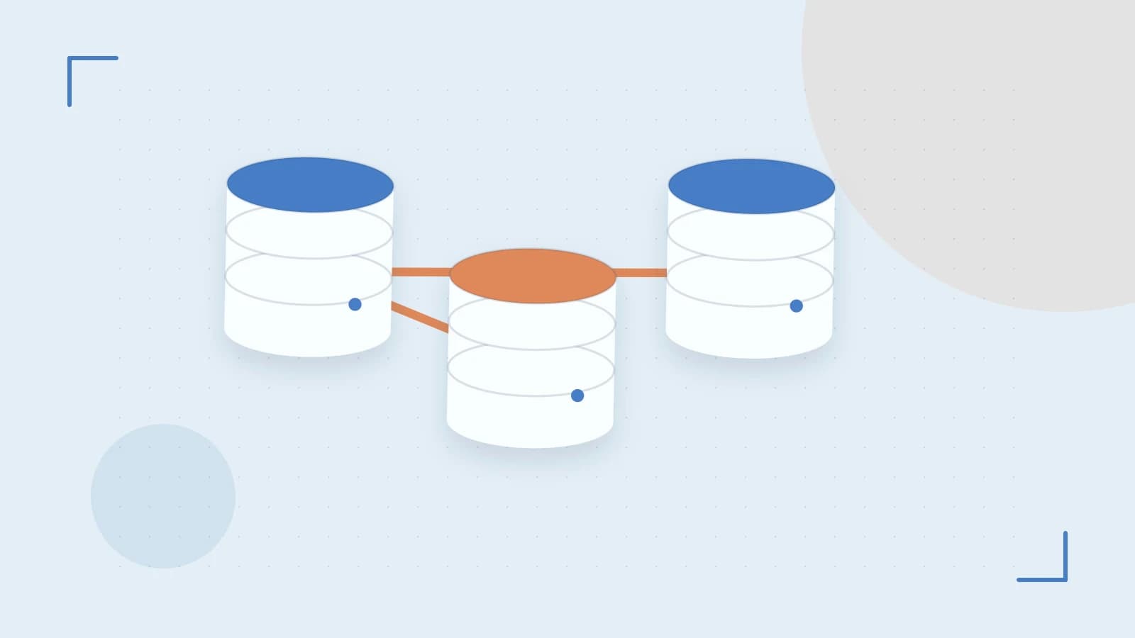 Editorial illustration of structured records, database cylinders and relationships between tables