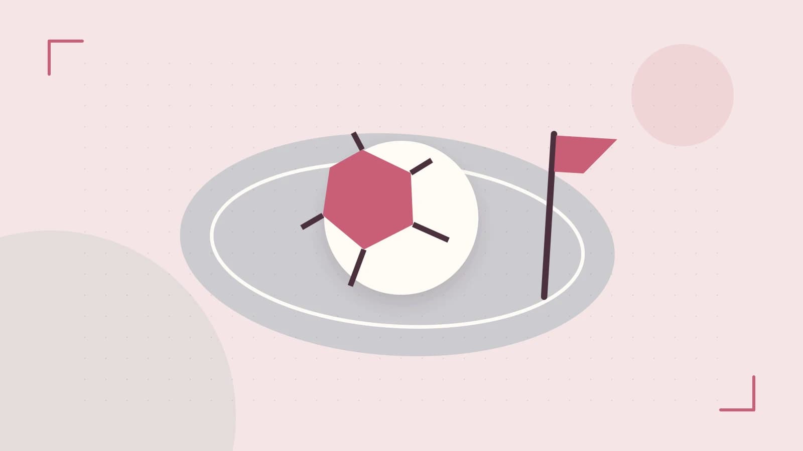 Editorial illustration of a stylized sports ball, stadium geometry and dynamic arcs