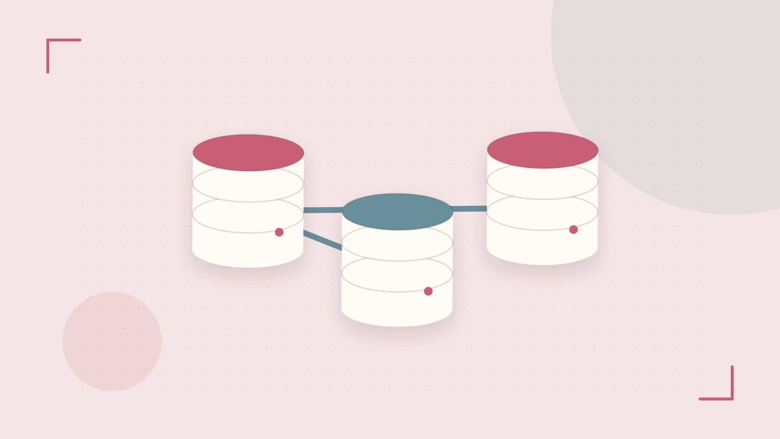 Editorial illustration of structured records, database cylinders and relationships between tables