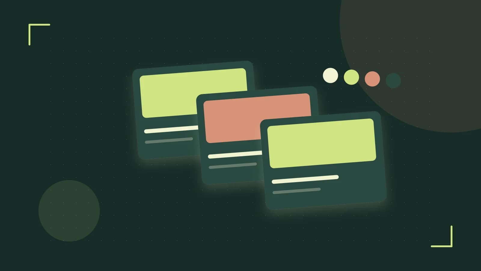 Editorial illustration of responsive browser layouts, overlapping design components and a color system
