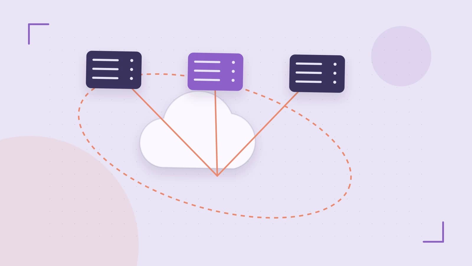 Editorial illustration of cloud infrastructure, connected server racks and an orbital service map