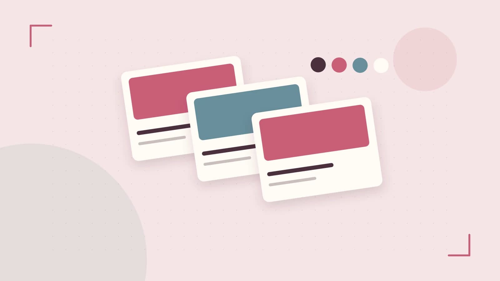 Editorial illustration of responsive browser layouts, overlapping design components and a color system