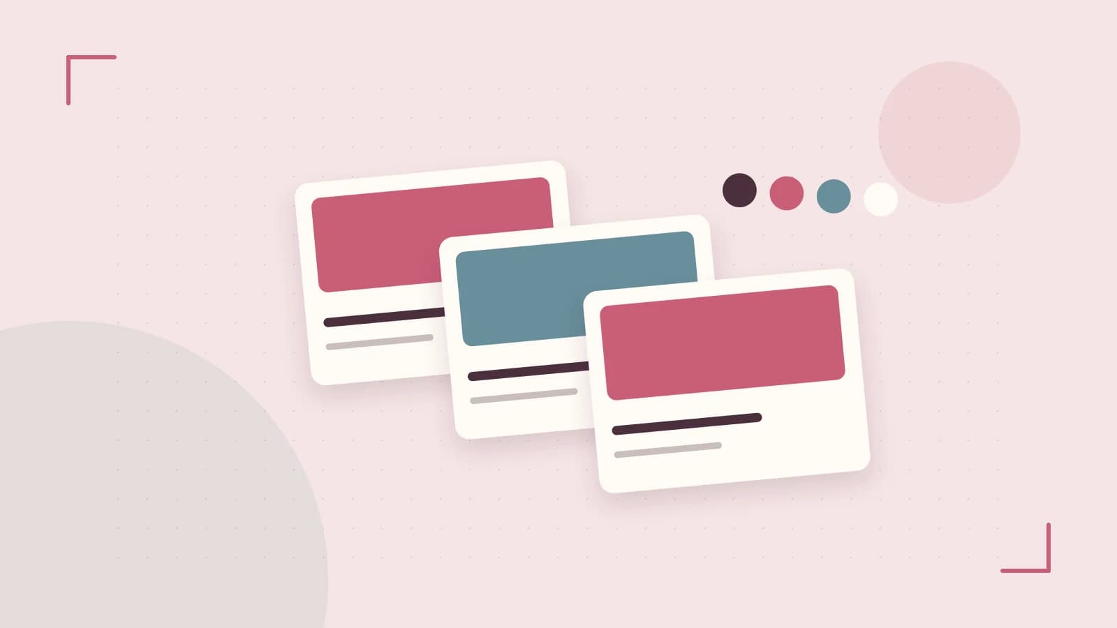 Editorial illustration of responsive browser layouts, overlapping design components and a color system