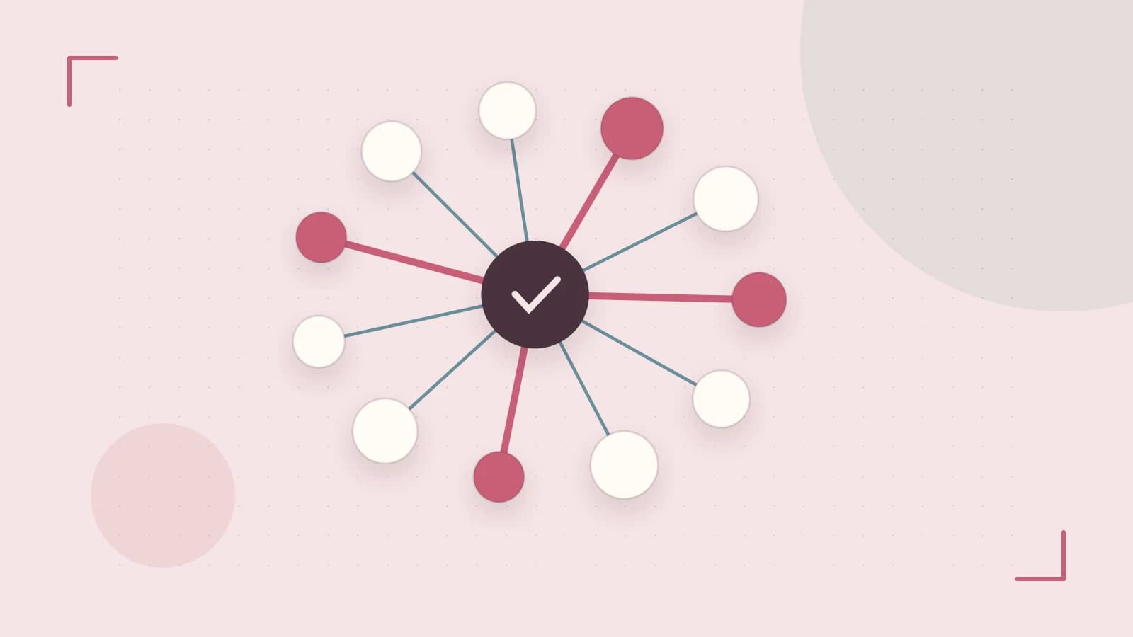 Editorial illustration of an algorithmic node graph with branching paths and a highlighted result