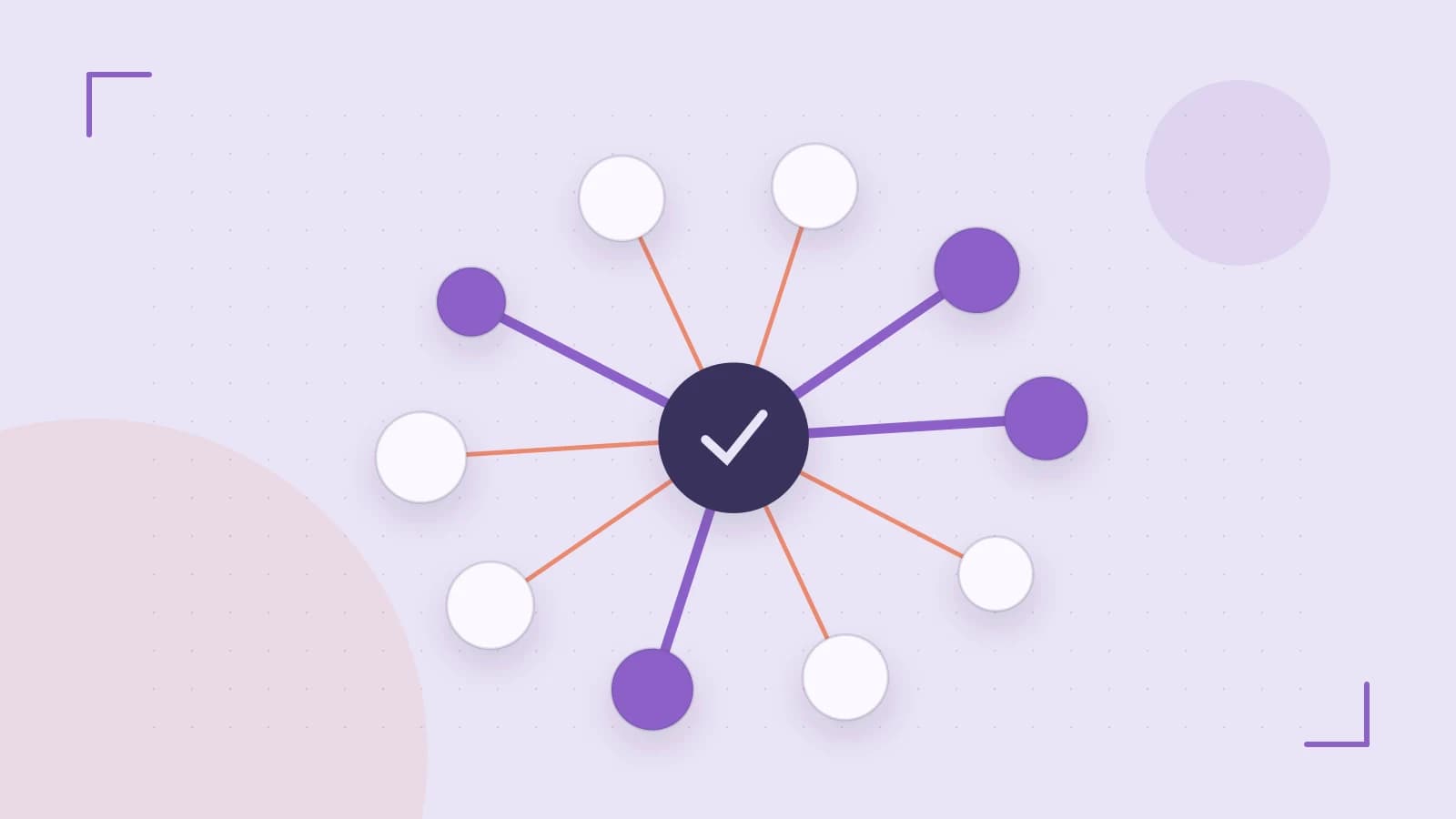Editorial illustration of an algorithmic node graph with branching paths and a highlighted result
