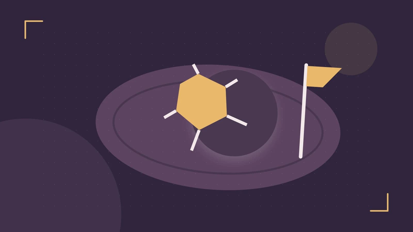 Editorial illustration of a stylized sports ball, stadium geometry and dynamic arcs