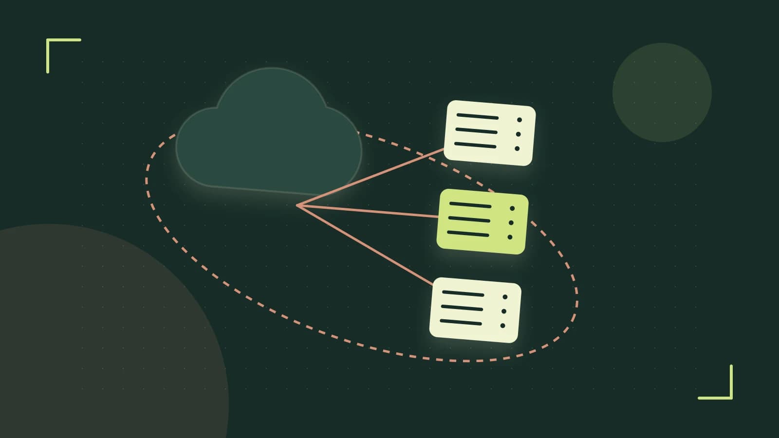 Editorial illustration of cloud infrastructure, connected server racks and an orbital service map