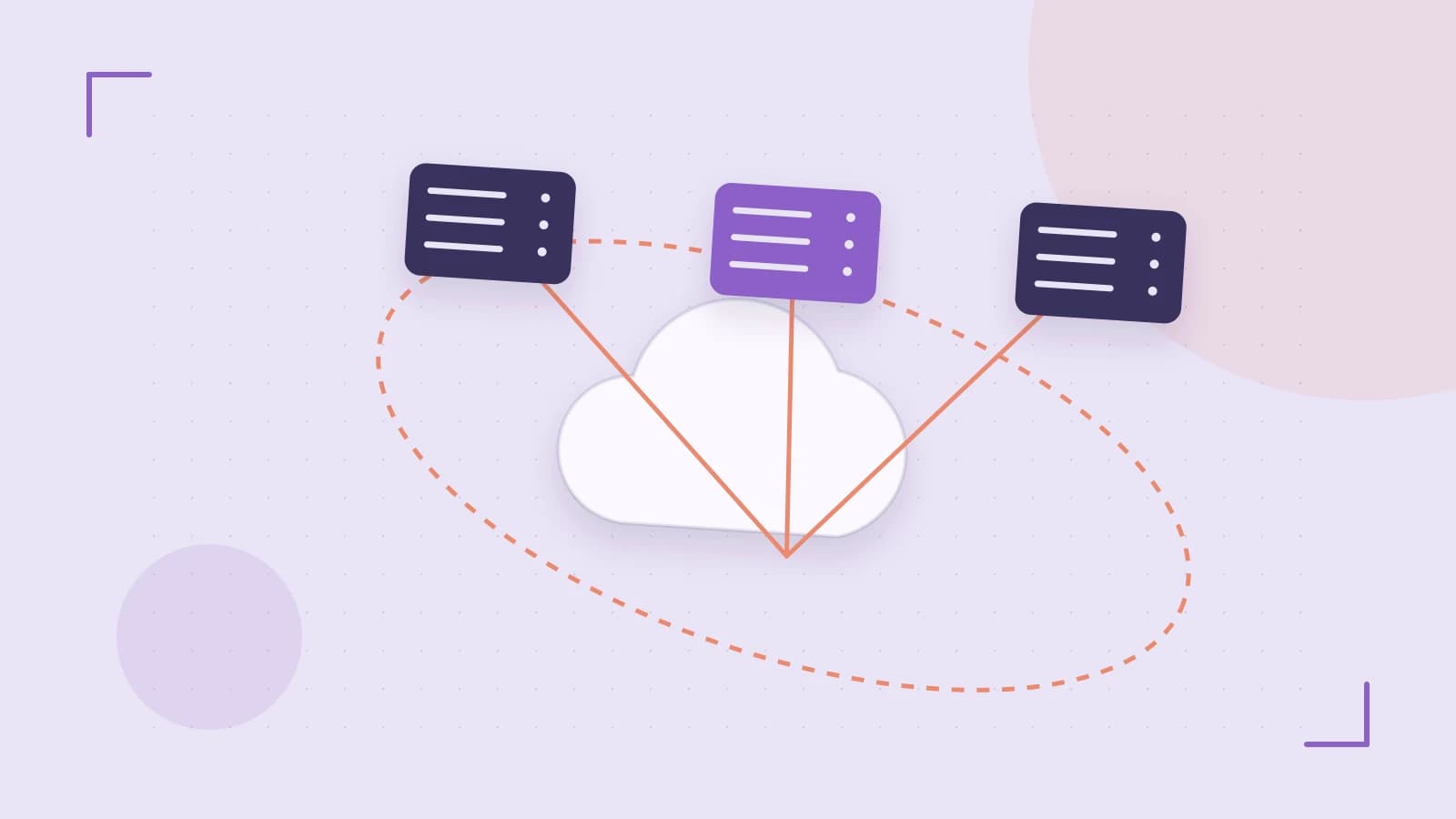Editorial illustration of cloud infrastructure, connected server racks and an orbital service map