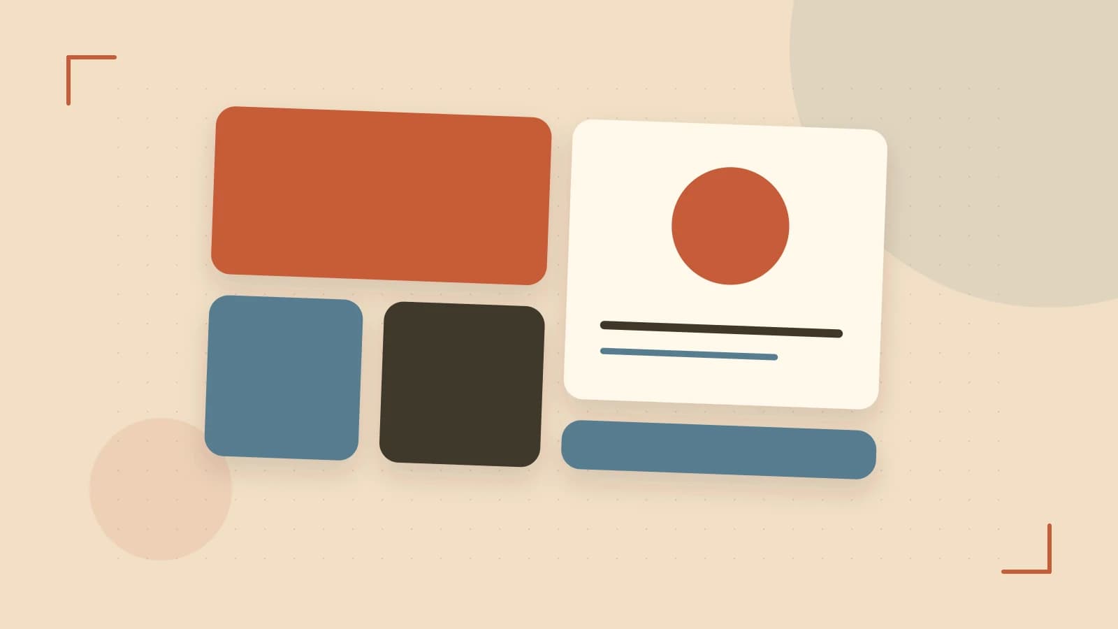 Editorial illustration of responsive browser layouts, overlapping design components and a color system