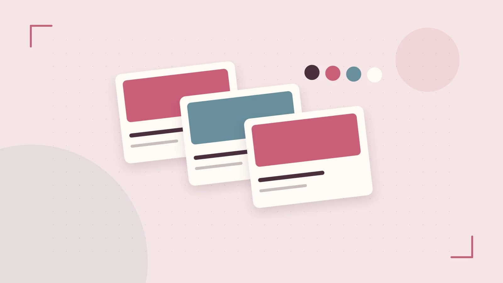 Editorial illustration of responsive browser layouts, overlapping design components and a color system