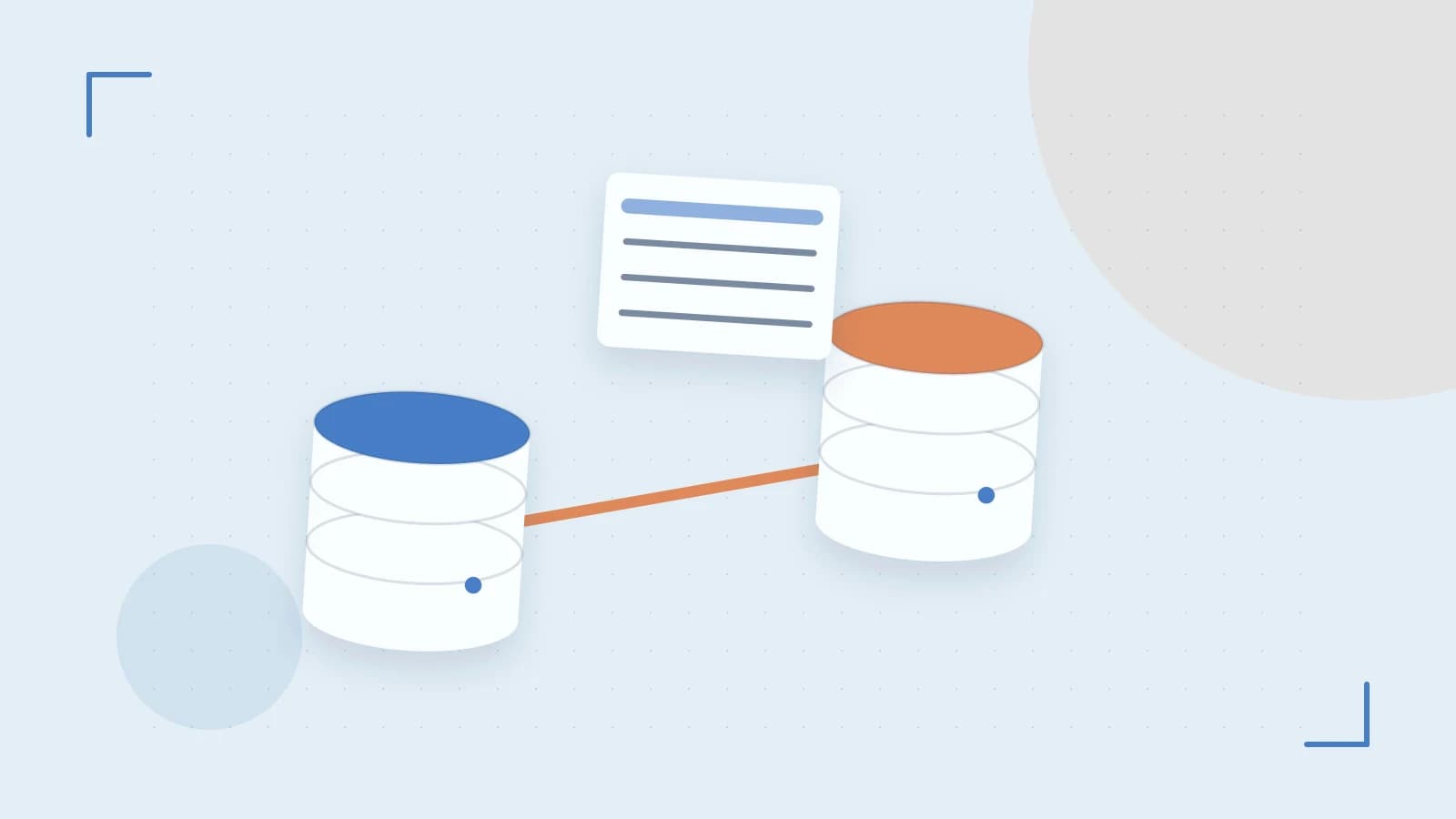 Editorial illustration of structured records, database cylinders and relationships between tables