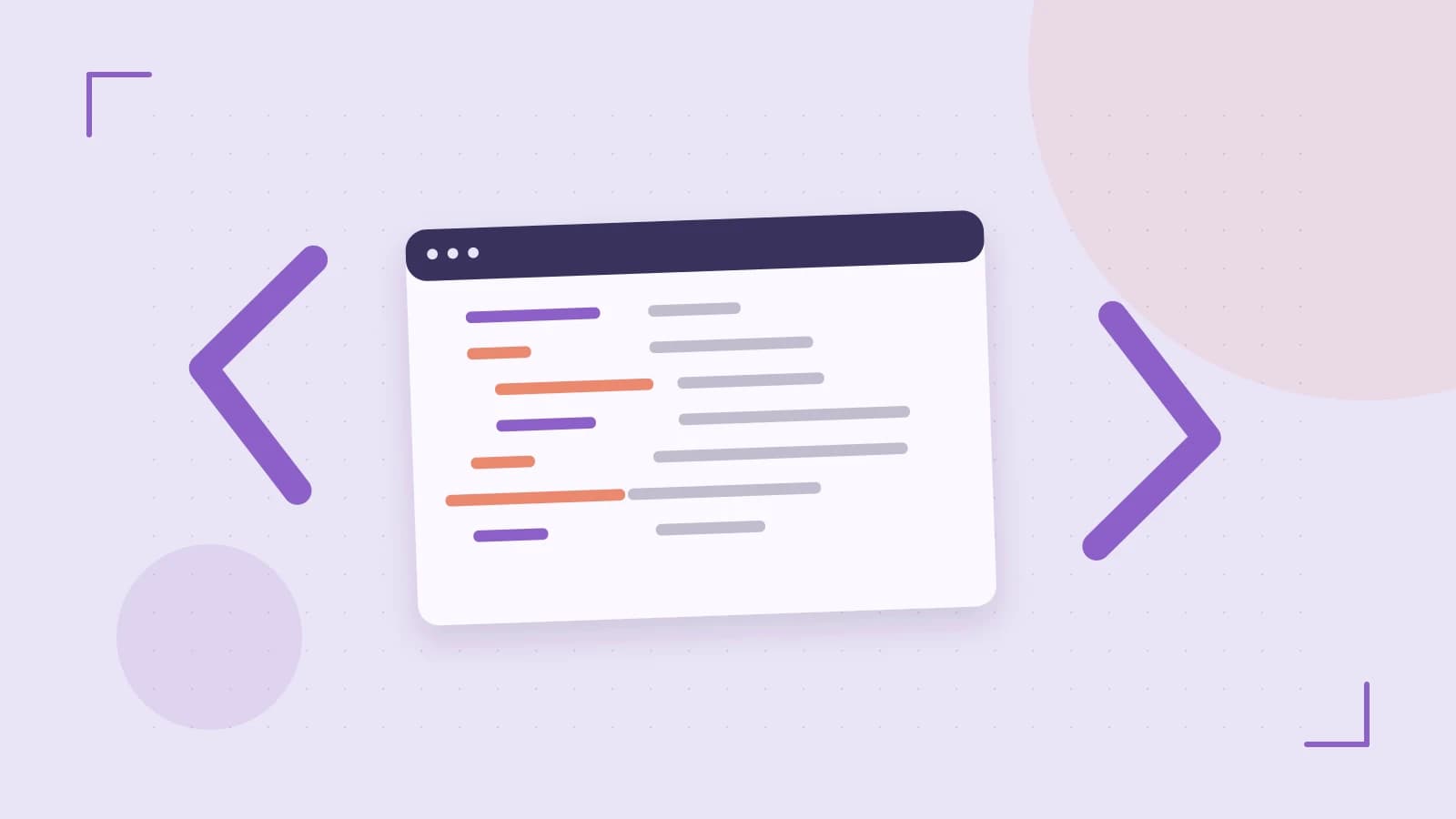 Editorial illustration of an abstract code editor, syntax blocks and oversized programming brackets