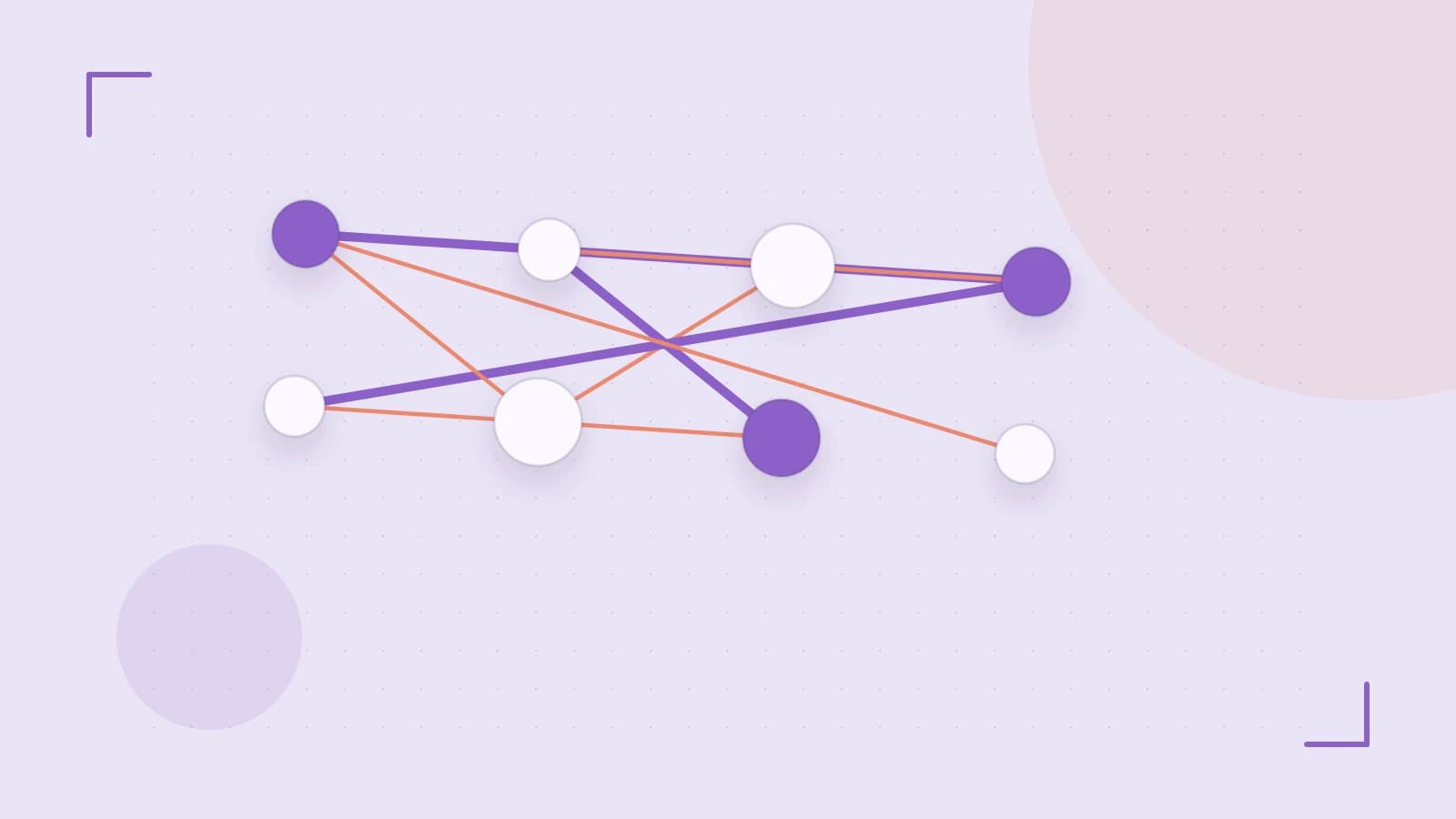 Editorial illustration of an algorithmic node graph with branching paths and a highlighted result