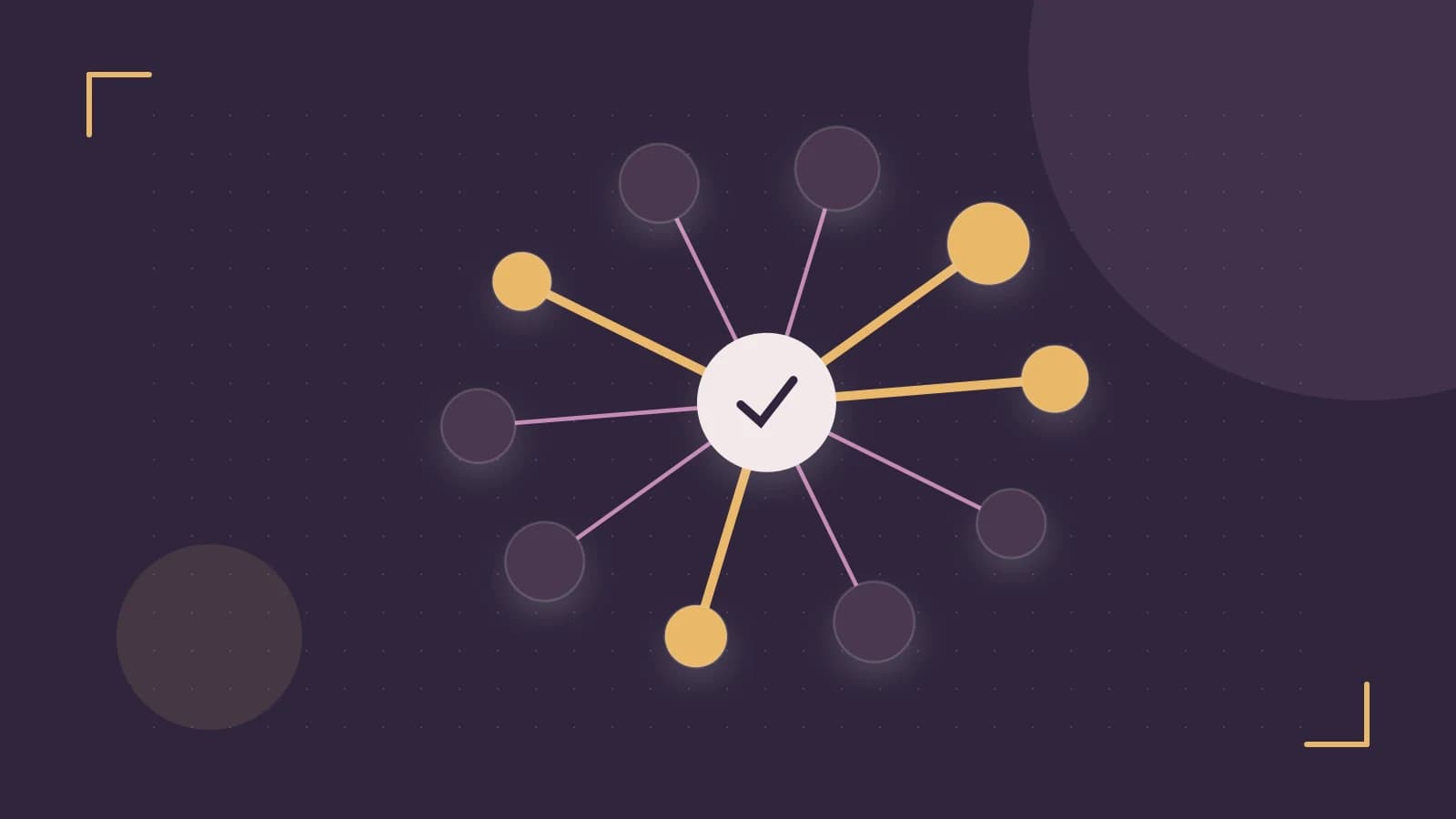 Editorial illustration of an algorithmic node graph with branching paths and a highlighted result