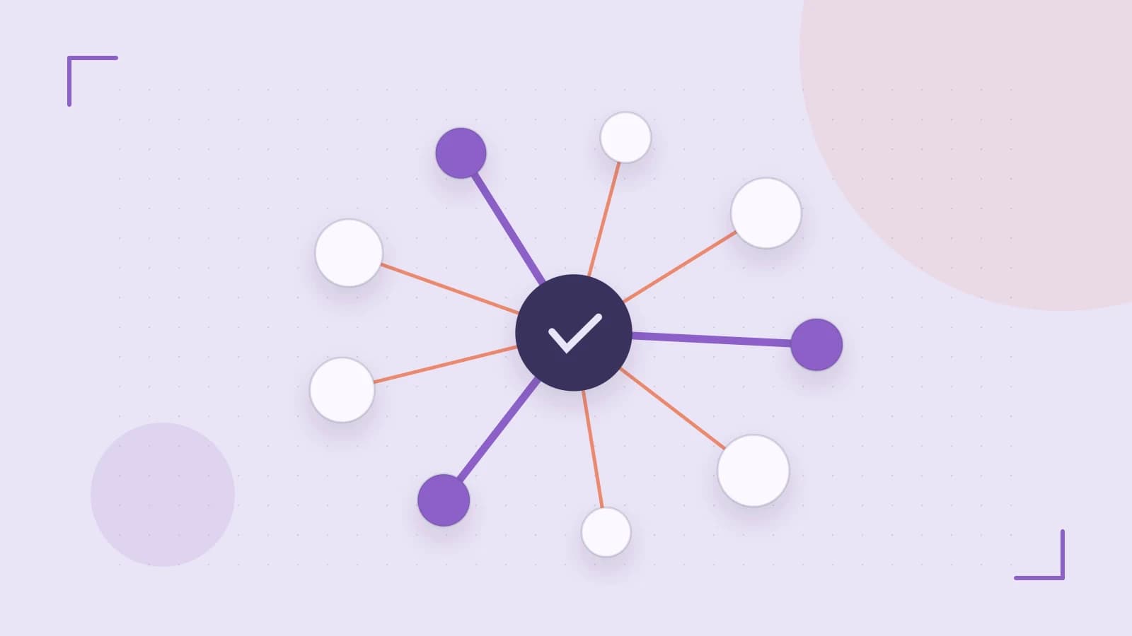 Editorial illustration of an algorithmic node graph with branching paths and a highlighted result