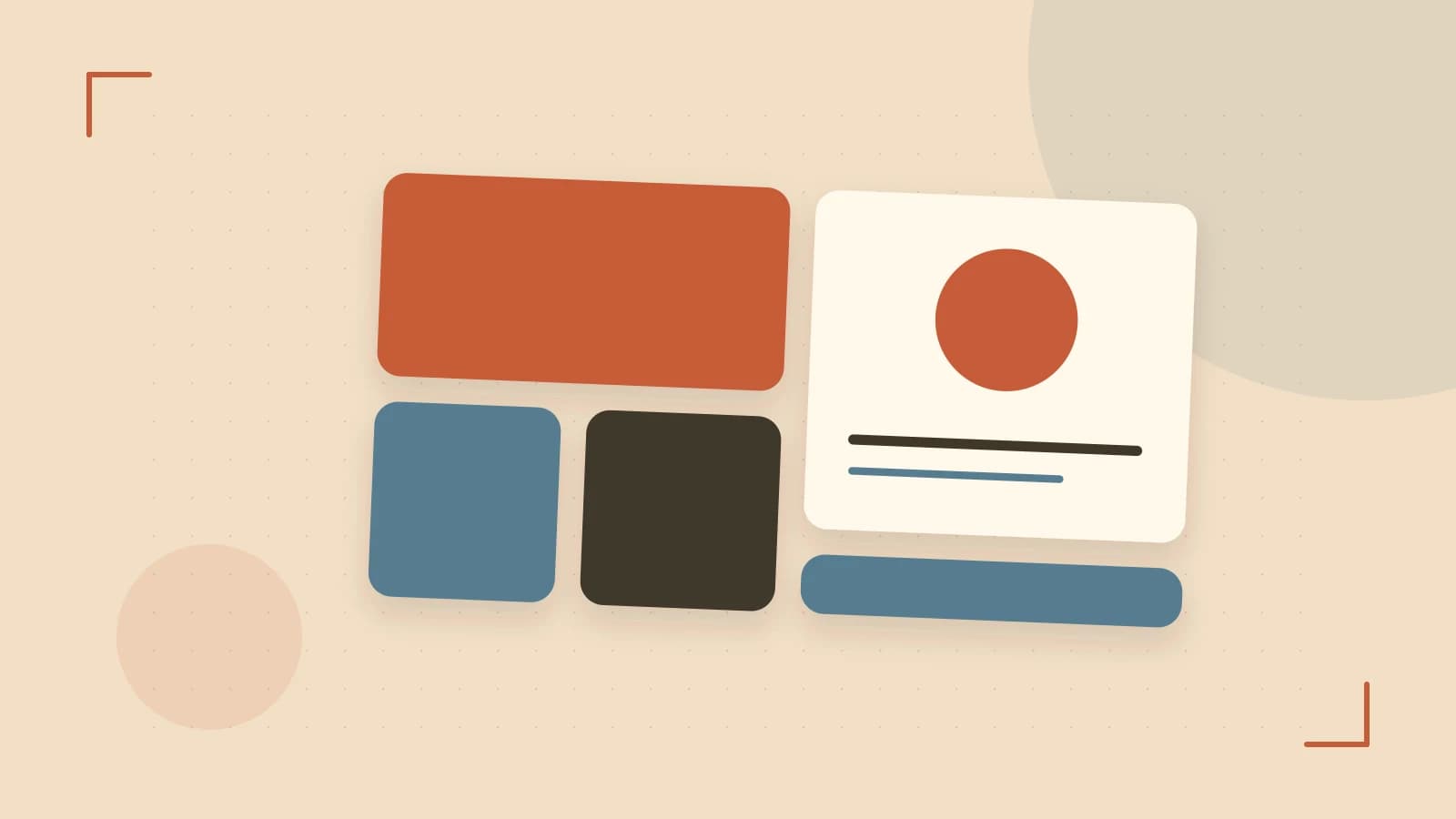 Editorial illustration of responsive browser layouts, overlapping design components and a color system