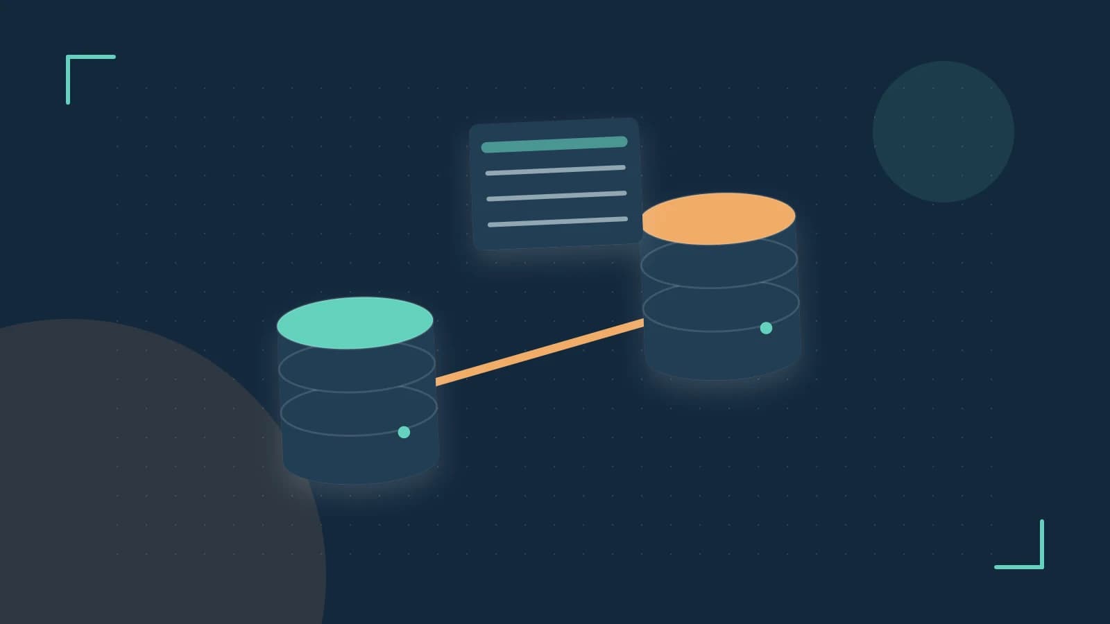 Editorial illustration of structured records, database cylinders and relationships between tables