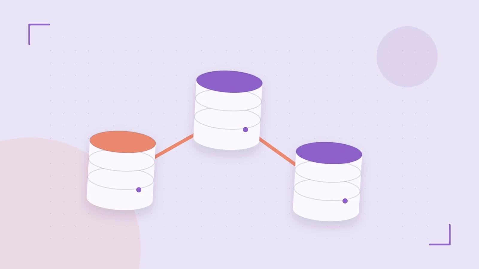 Editorial illustration of structured records, database cylinders and relationships between tables