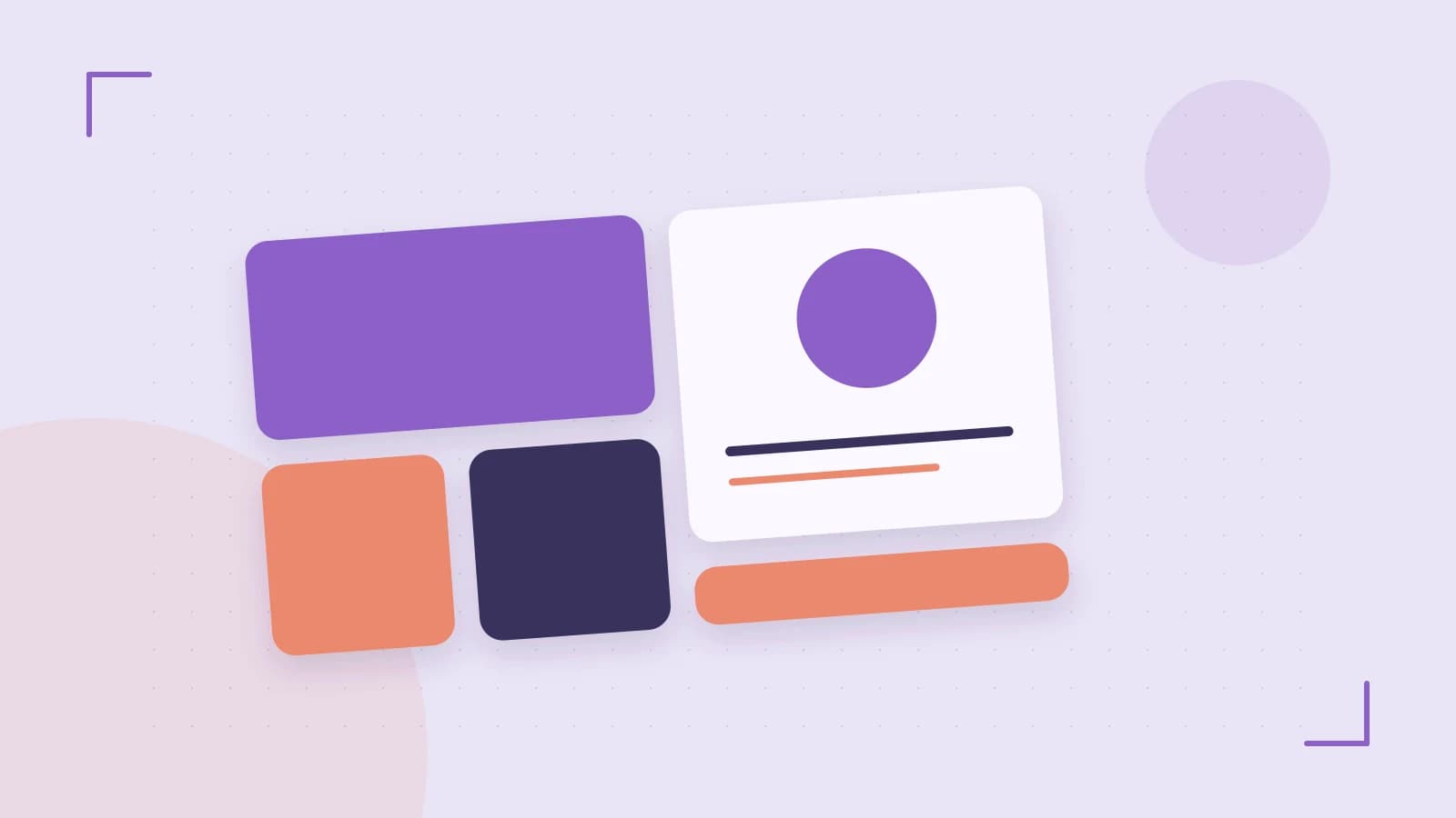 Editorial illustration of responsive browser layouts, overlapping design components and a color system