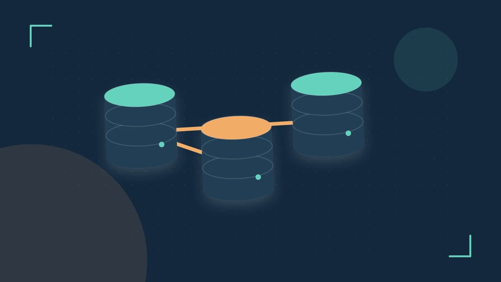 Editorial illustration of structured records, database cylinders and relationships between tables