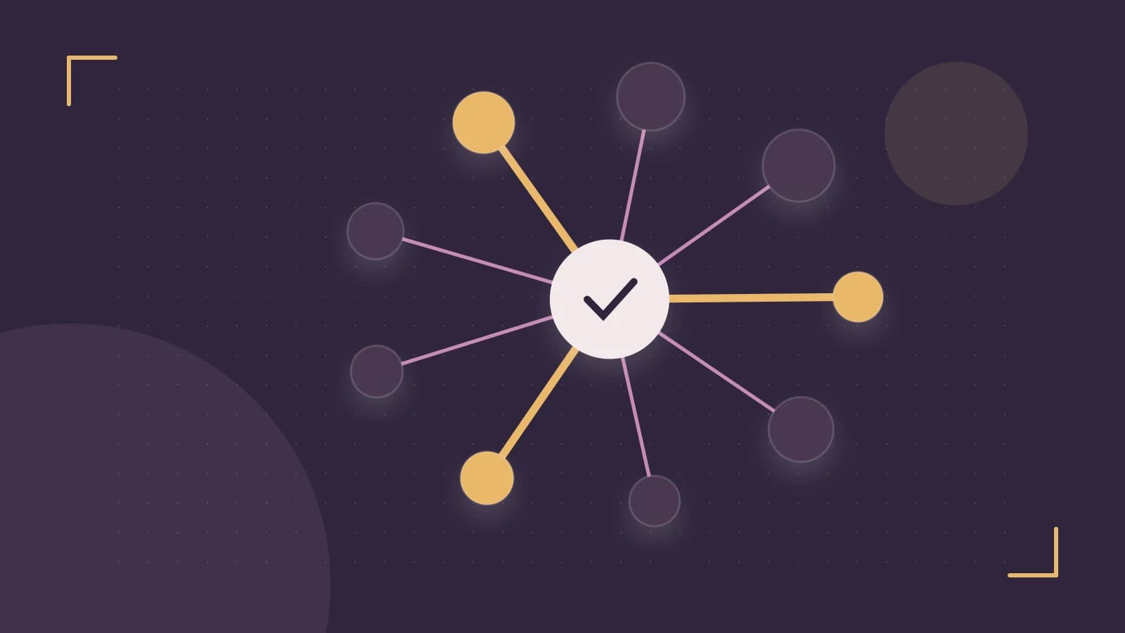 Editorial illustration of an algorithmic node graph with branching paths and a highlighted result