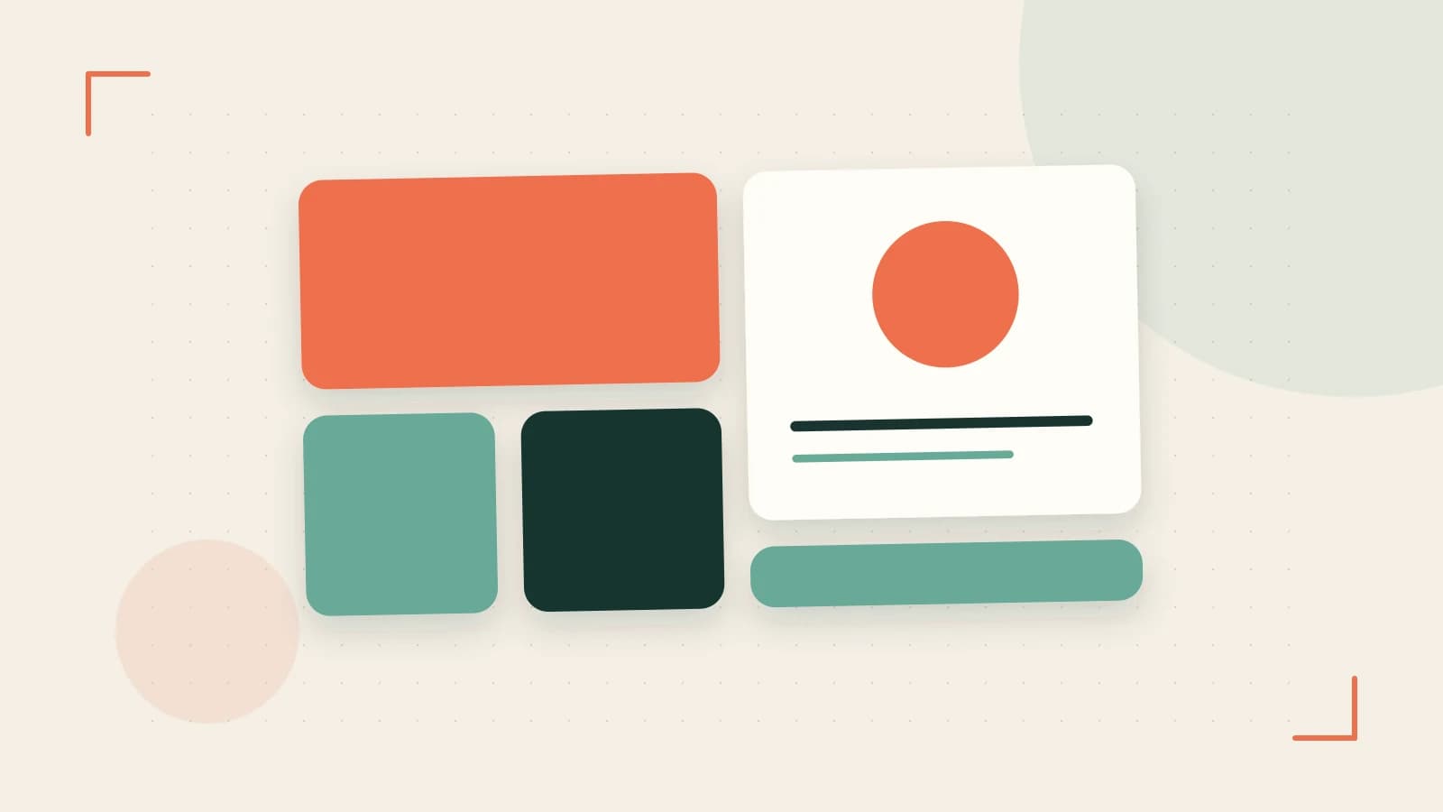 Editorial illustration of responsive browser layouts, overlapping design components and a color system