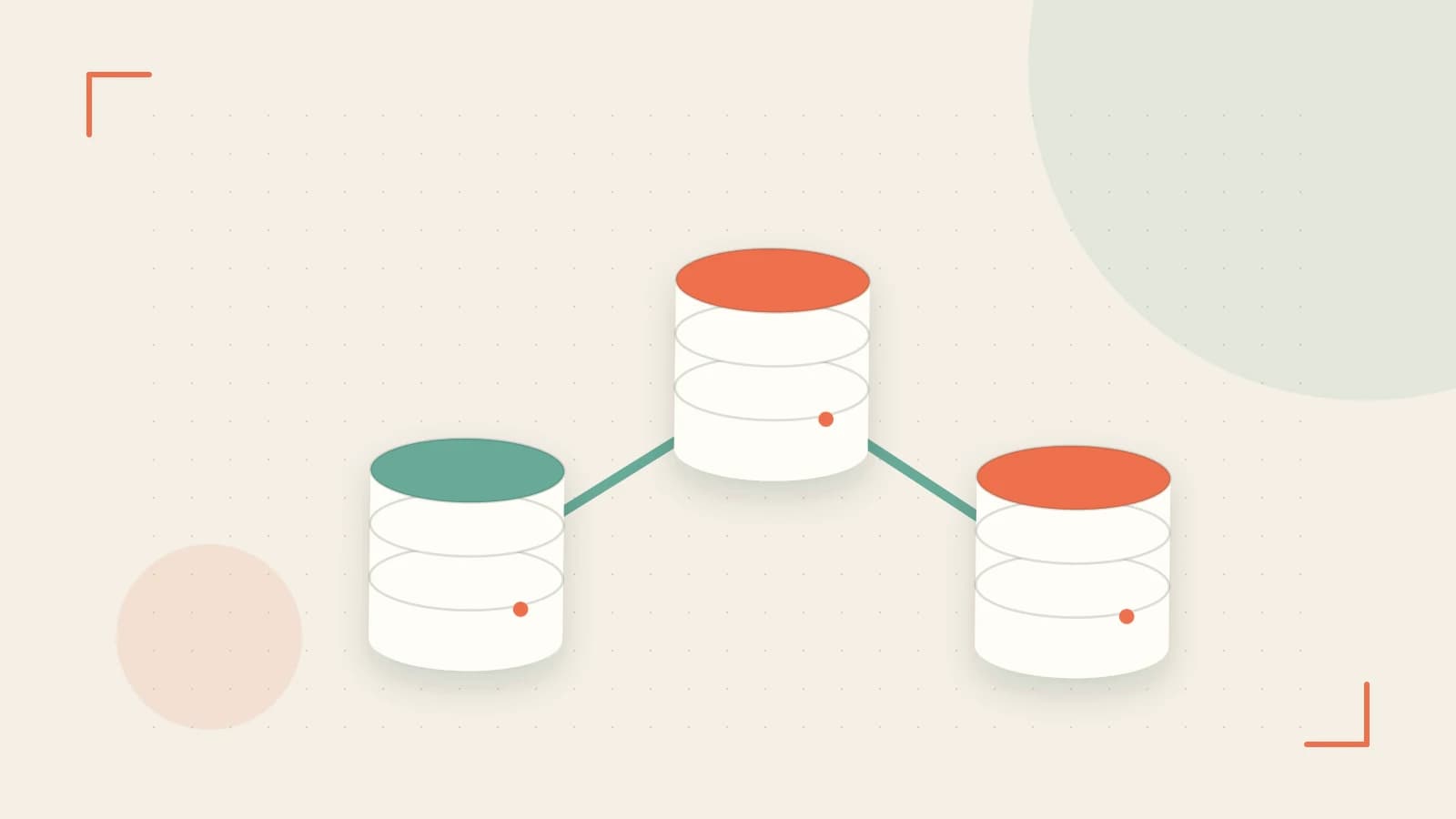 Editorial illustration of structured records, database cylinders and relationships between tables