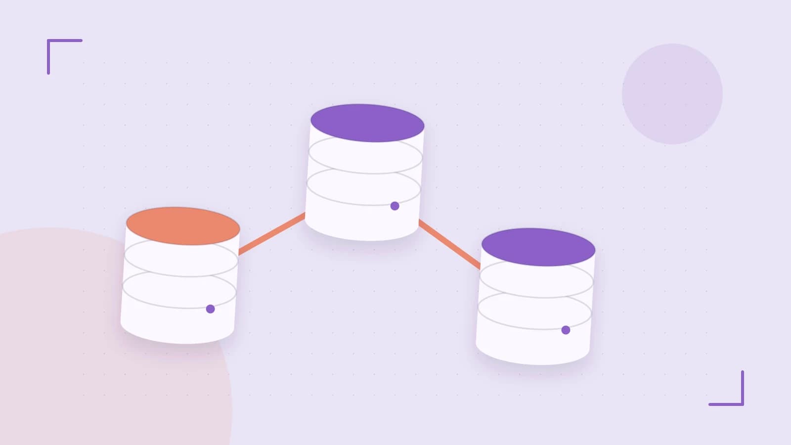 Editorial illustration of structured records, database cylinders and relationships between tables