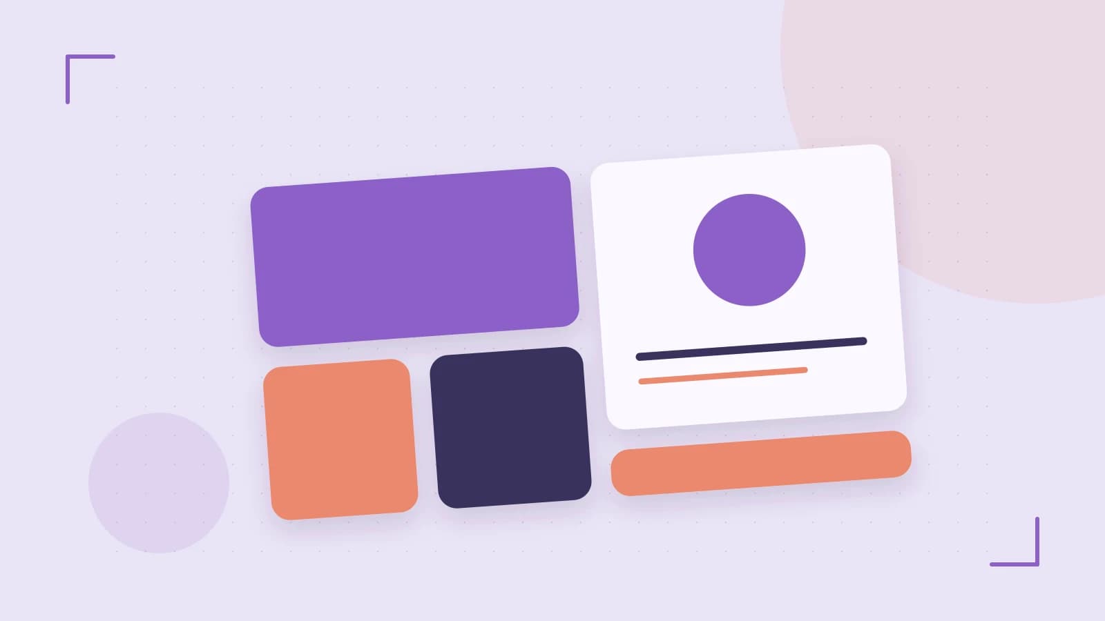 Editorial illustration of responsive browser layouts, overlapping design components and a color system