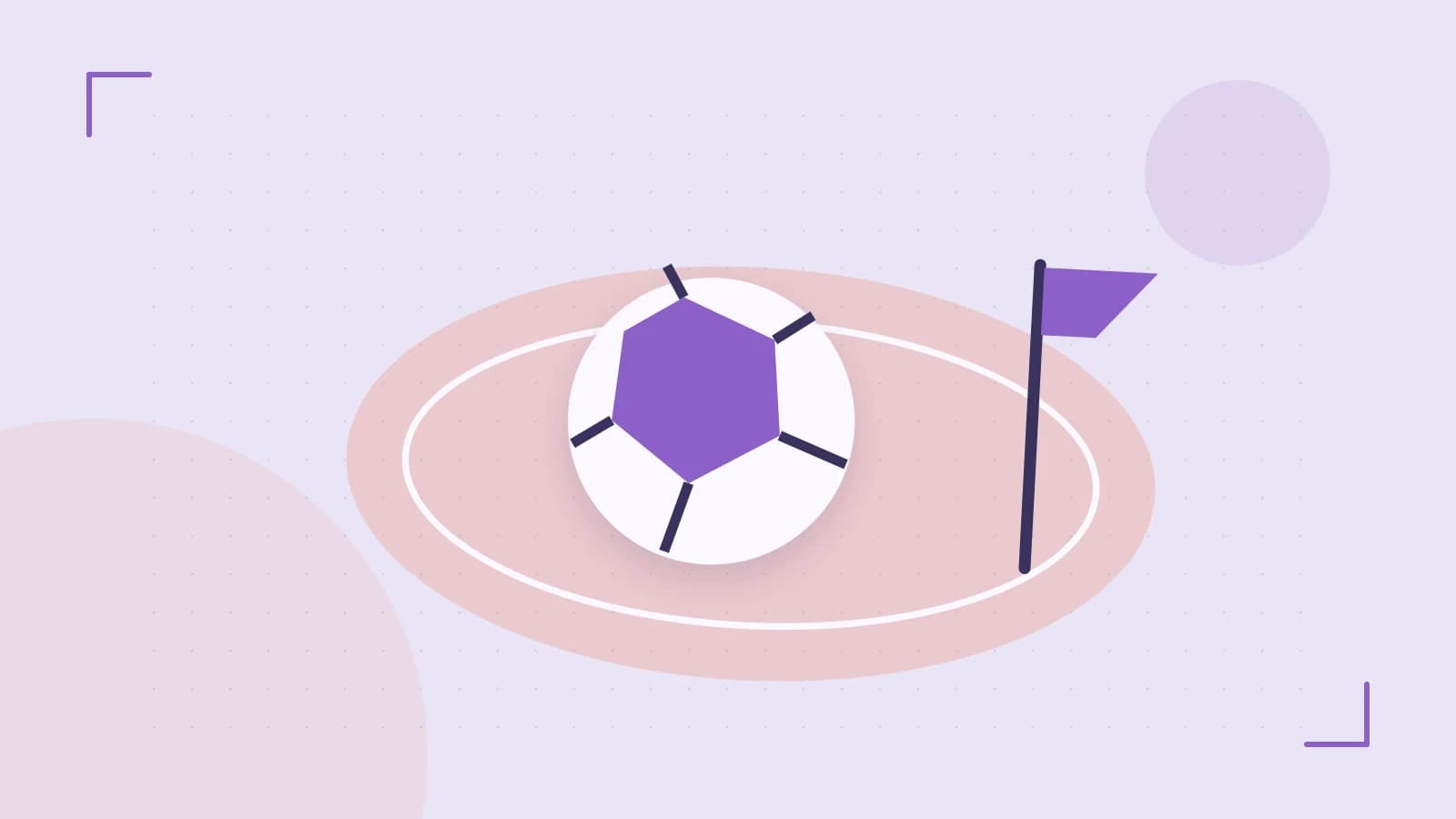 Editorial illustration of a stylized sports ball, stadium geometry and dynamic arcs