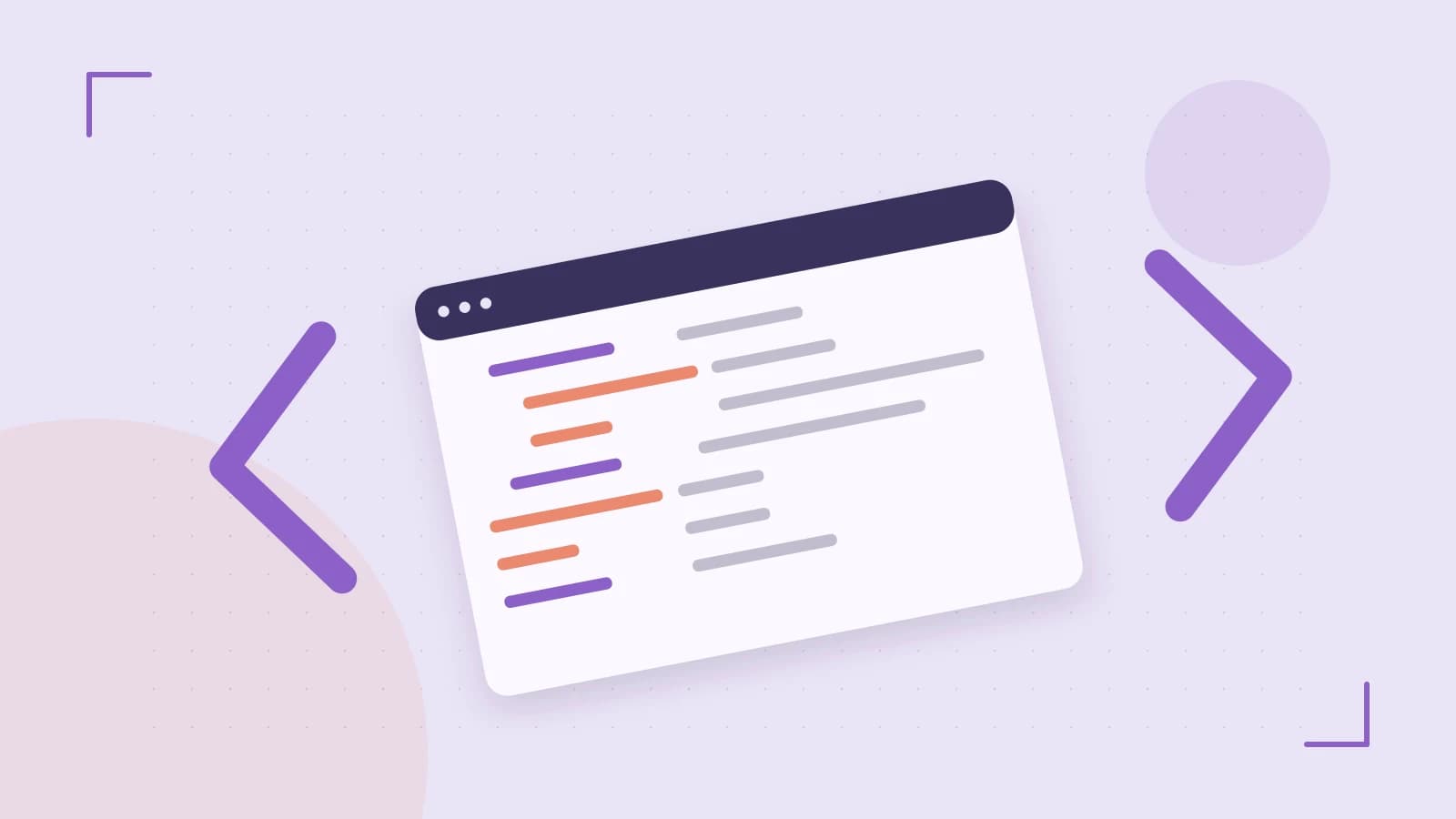 Editorial illustration of an abstract code editor, syntax blocks and oversized programming brackets