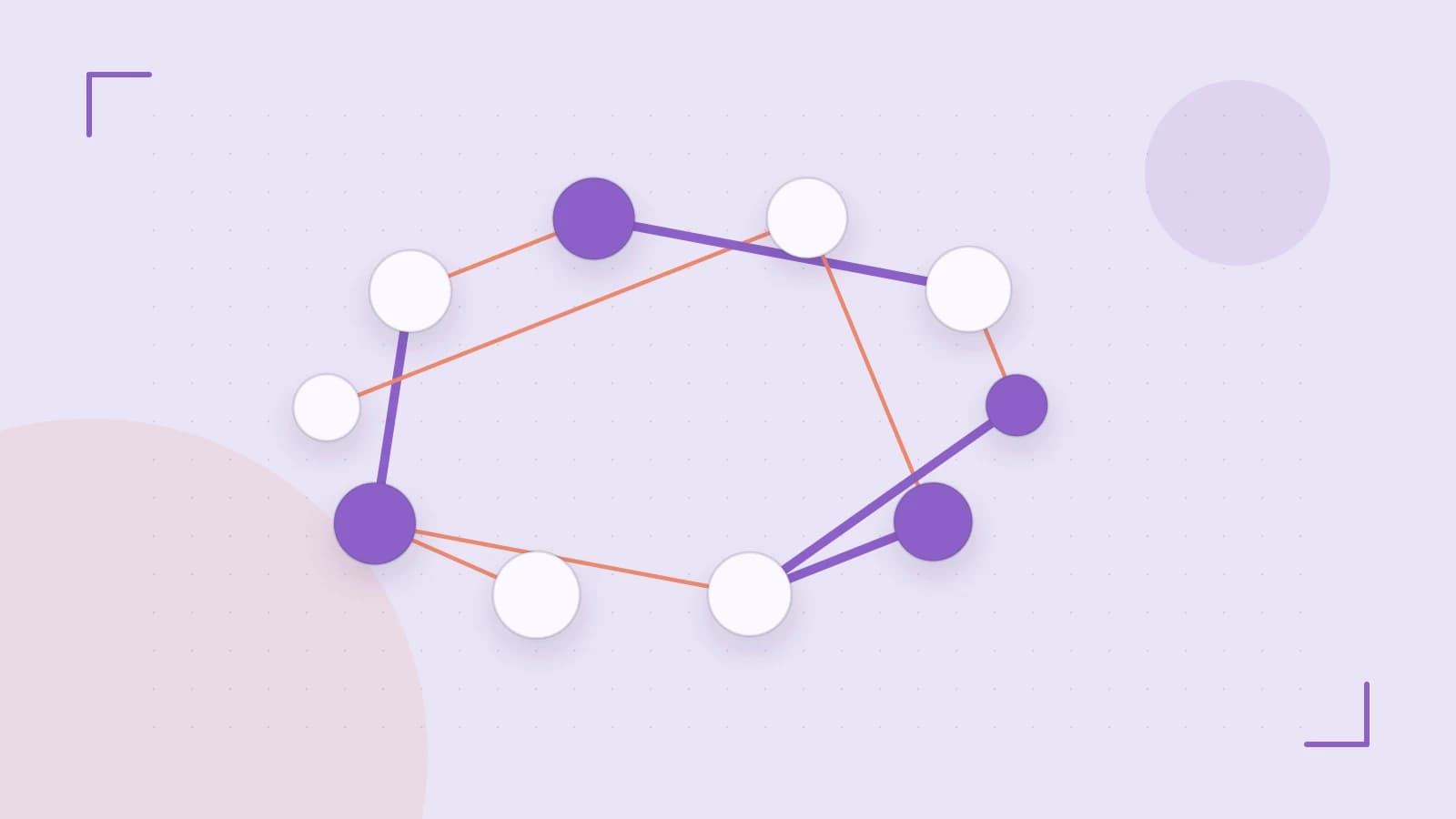 Editorial illustration of an algorithmic node graph with branching paths and a highlighted result