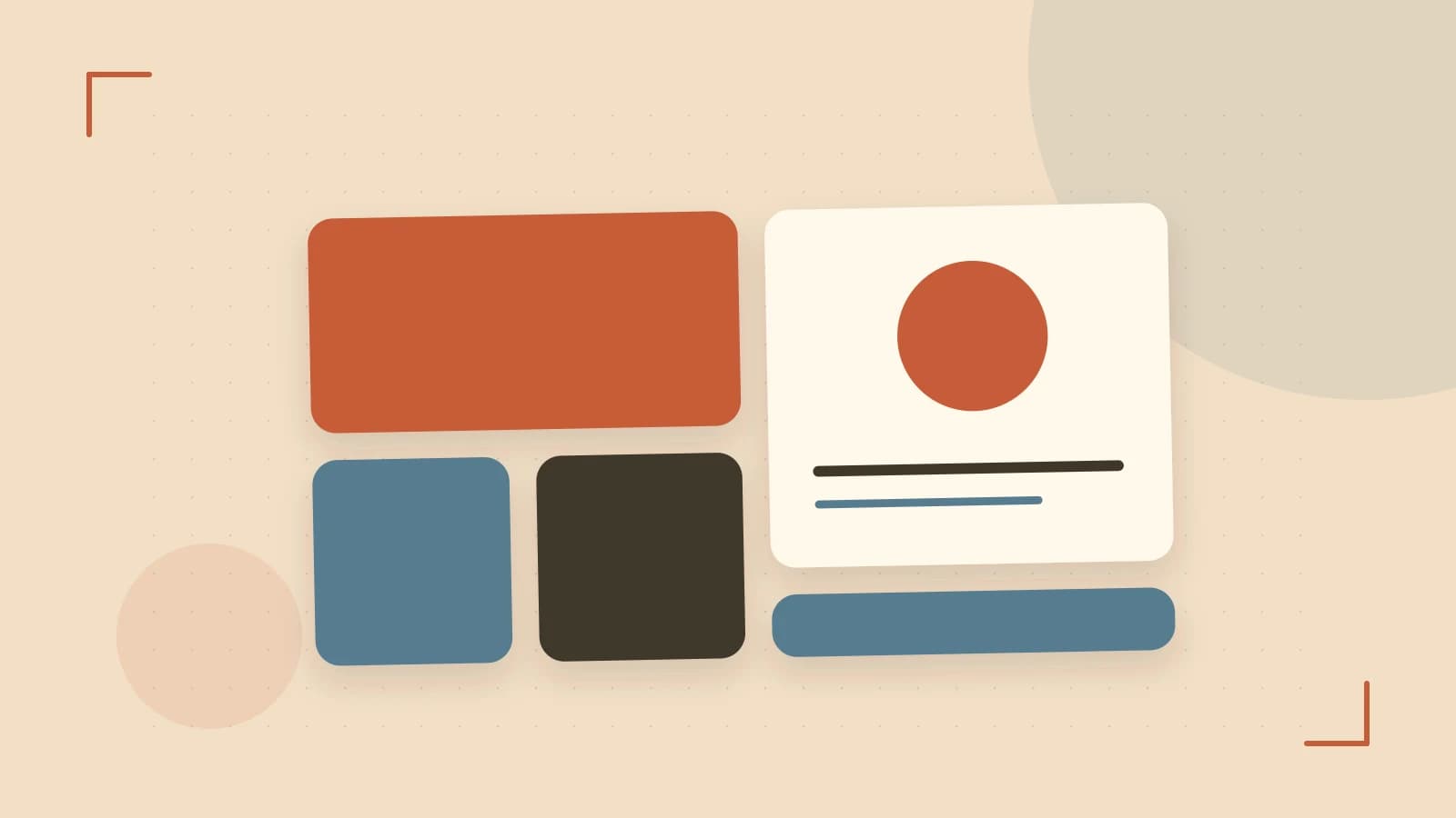 Editorial illustration of responsive browser layouts, overlapping design components and a color system