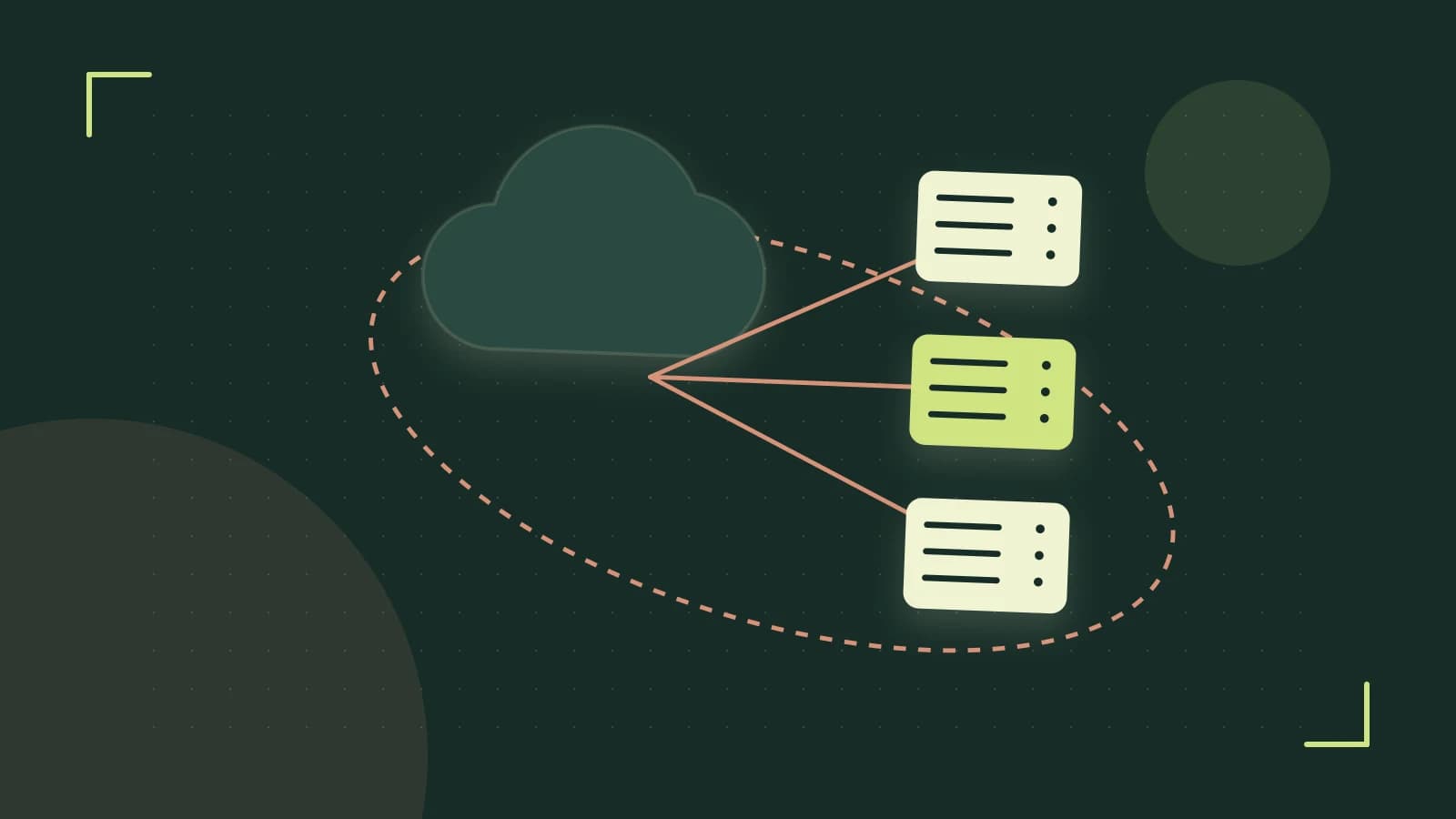 Editorial illustration of cloud infrastructure, connected server racks and an orbital service map