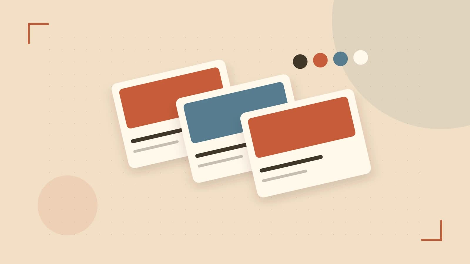 Editorial illustration of responsive browser layouts, overlapping design components and a color system