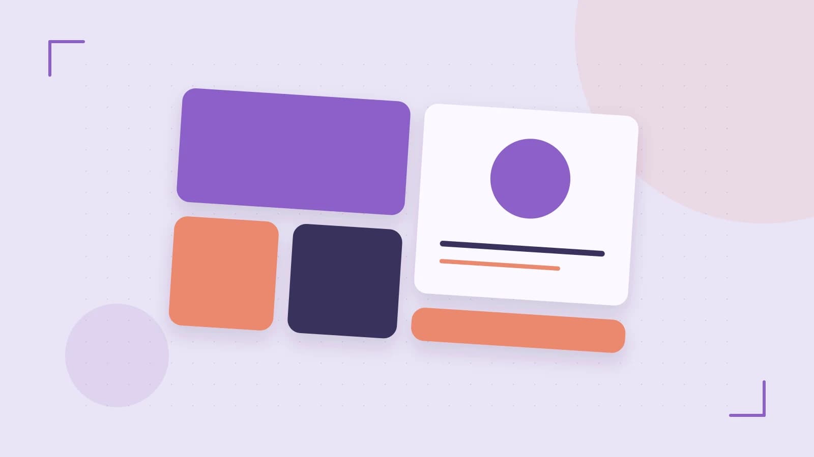 Editorial illustration of responsive browser layouts, overlapping design components and a color system