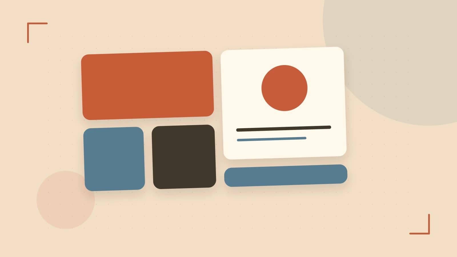 Editorial illustration of responsive browser layouts, overlapping design components and a color system
