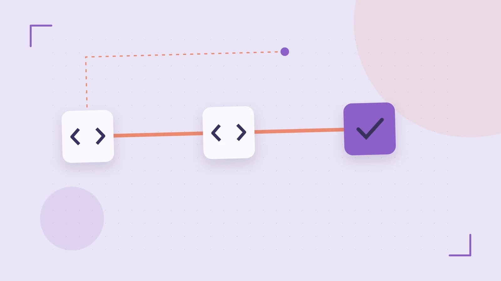 Editorial illustration of a branching build pipeline, staged transformations and a completed check