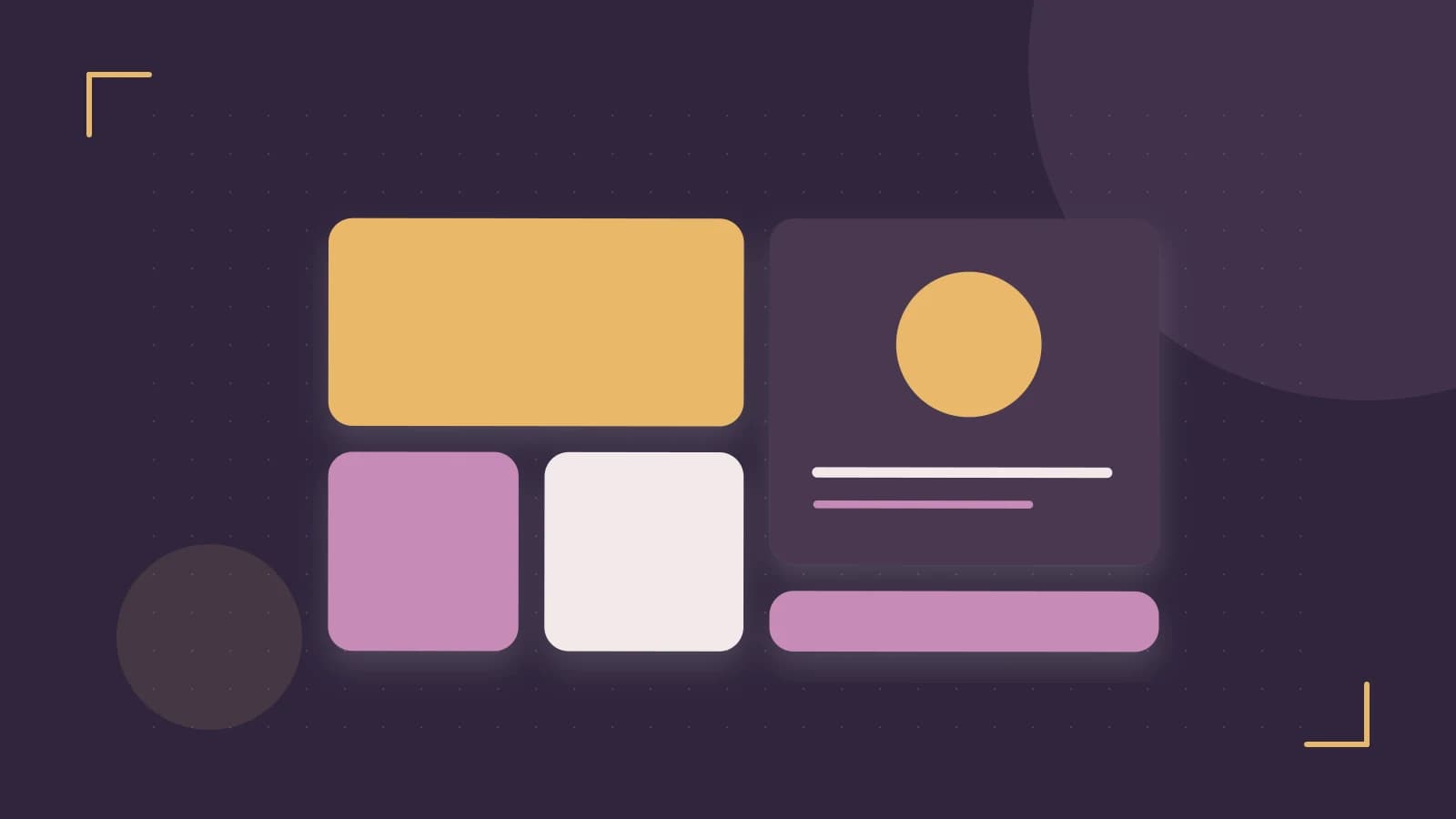 Editorial illustration of responsive browser layouts, overlapping design components and a color system