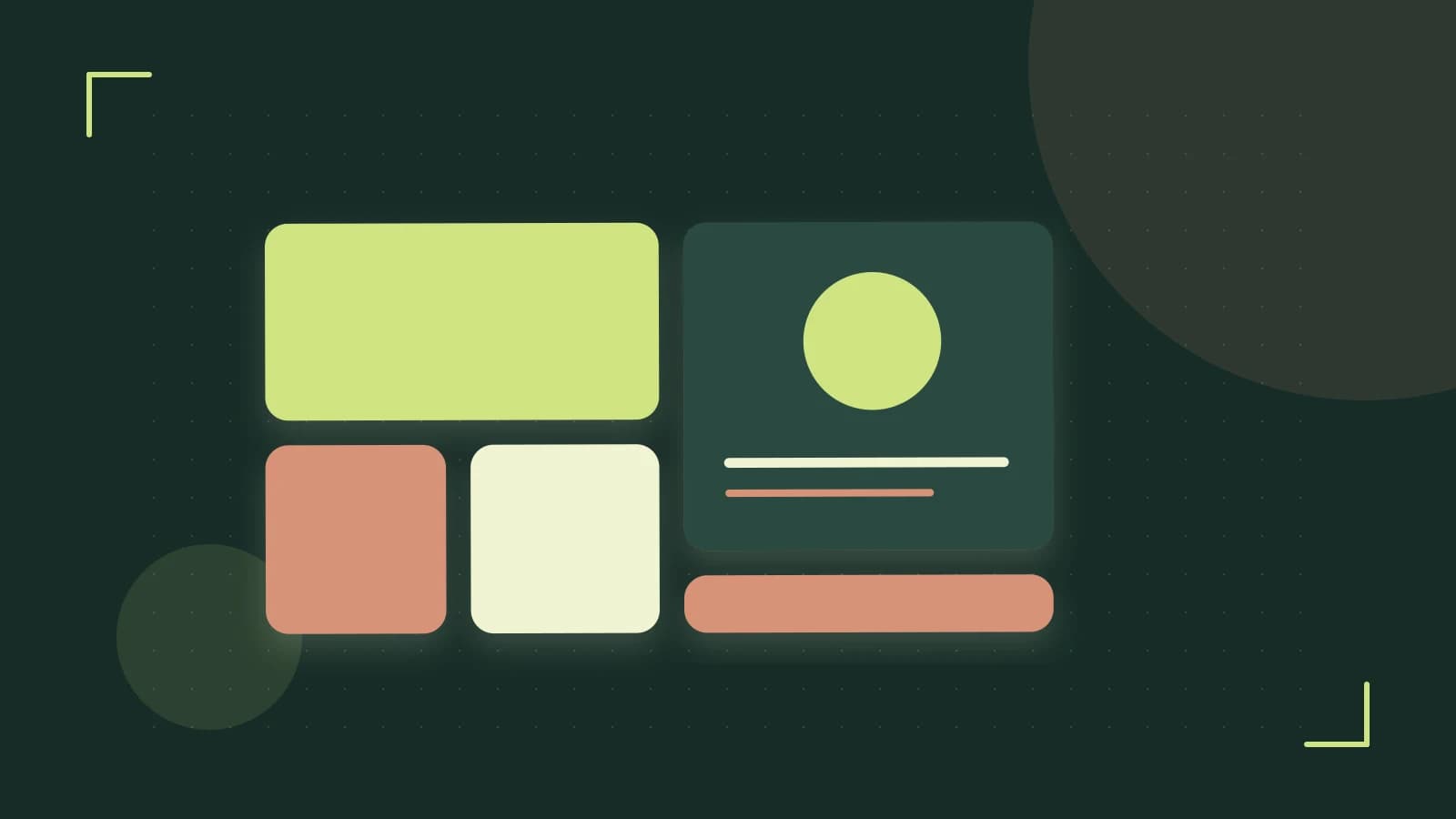 Editorial illustration of responsive browser layouts, overlapping design components and a color system