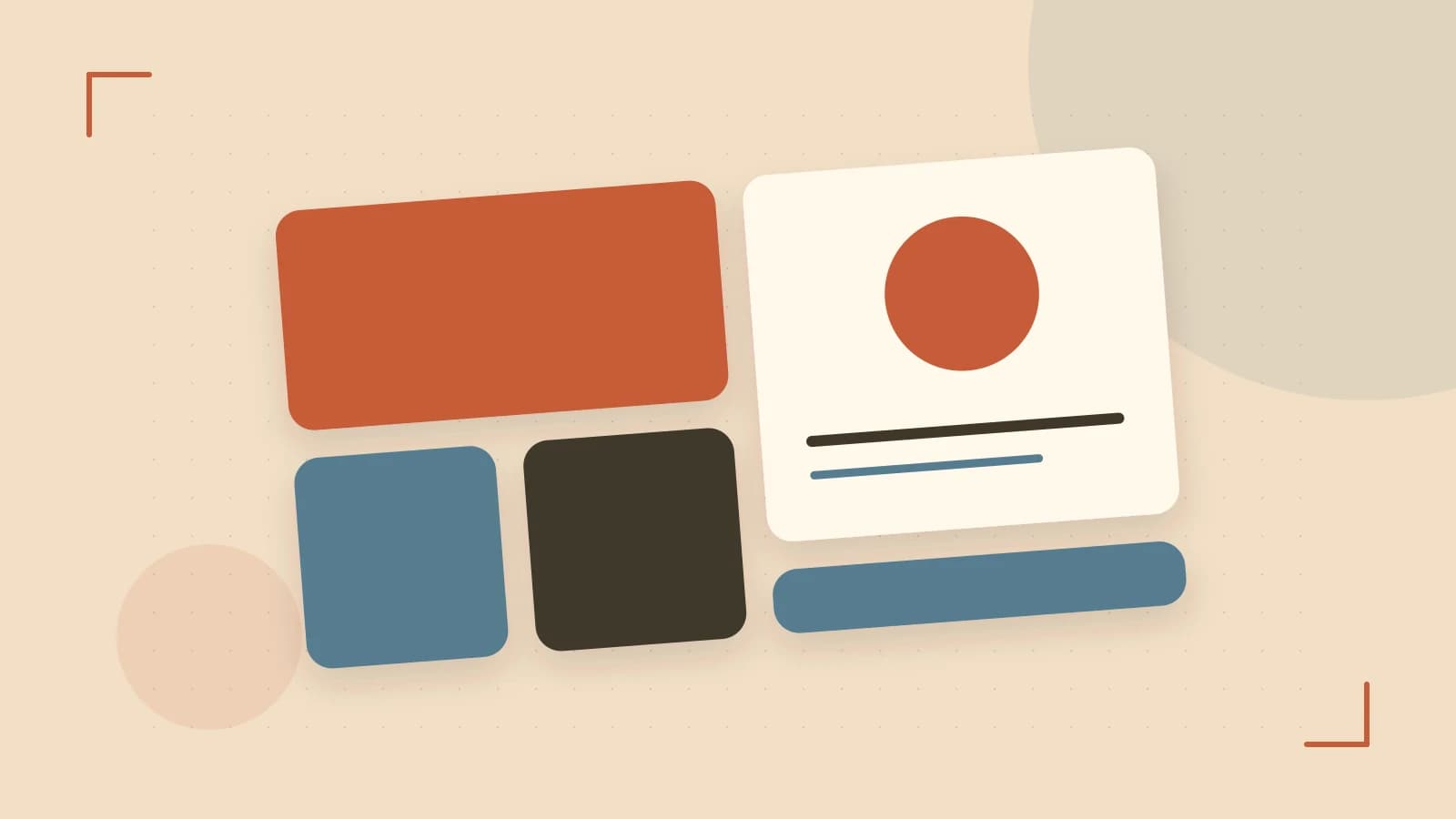 Editorial illustration of responsive browser layouts, overlapping design components and a color system