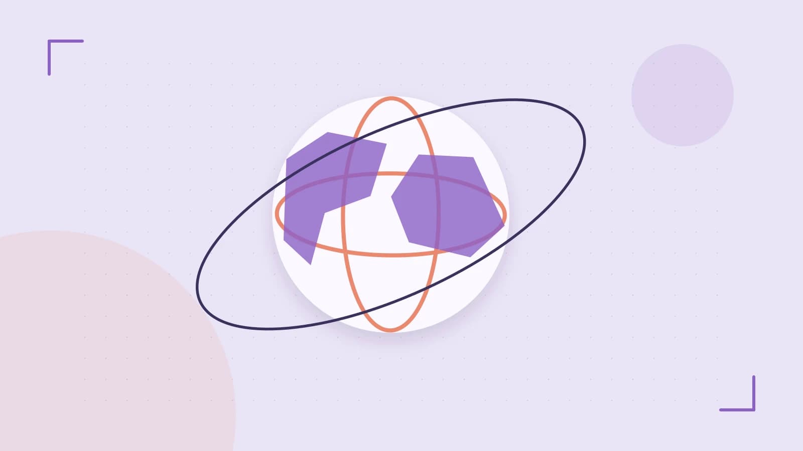 Editorial illustration of an editorial globe with meridians and layered geographic shapes