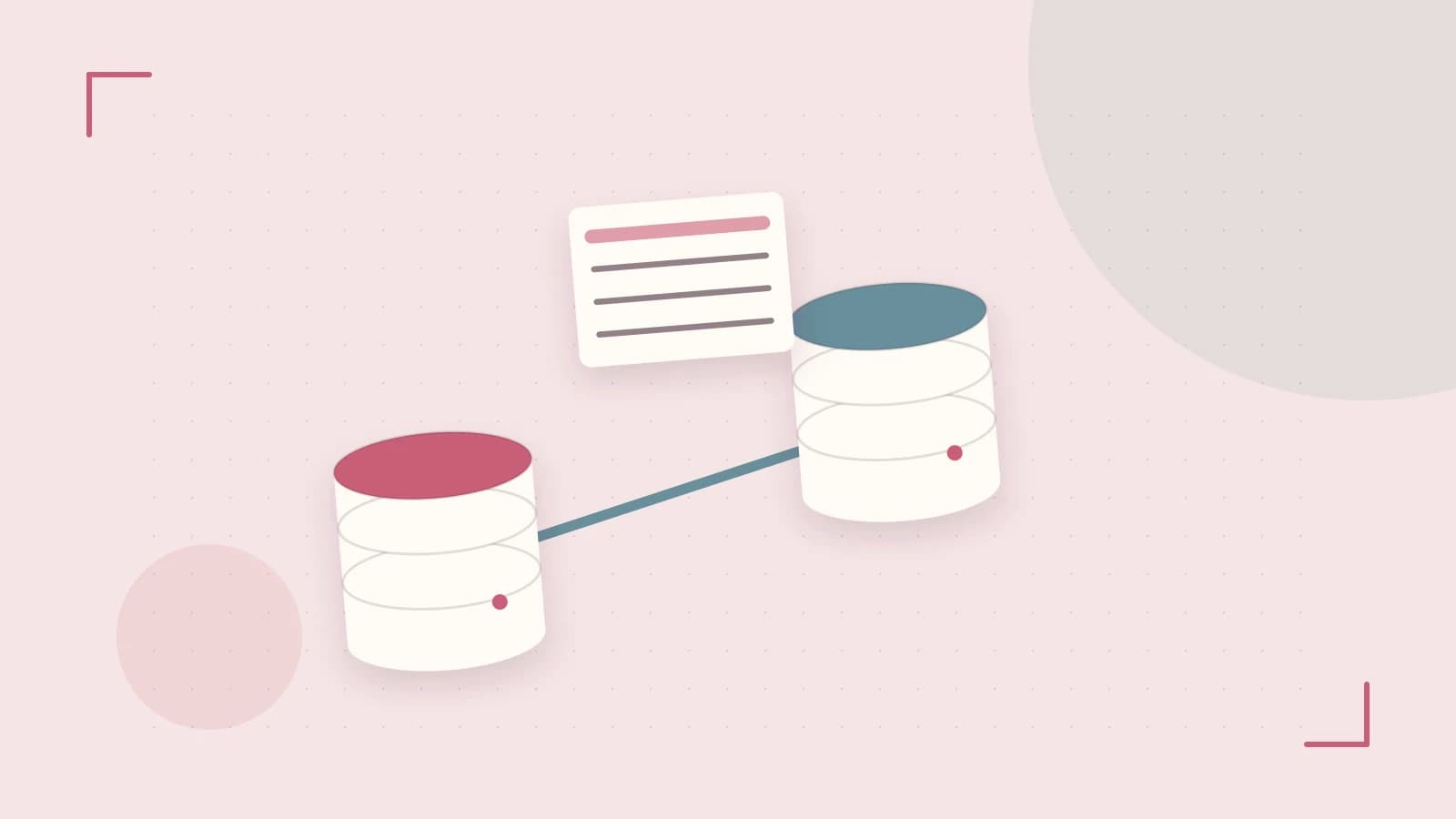 Editorial illustration of structured records, database cylinders and relationships between tables