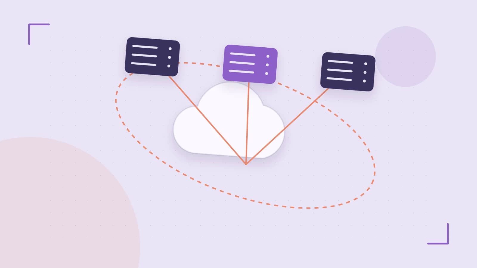 Editorial illustration of cloud infrastructure, connected server racks and an orbital service map