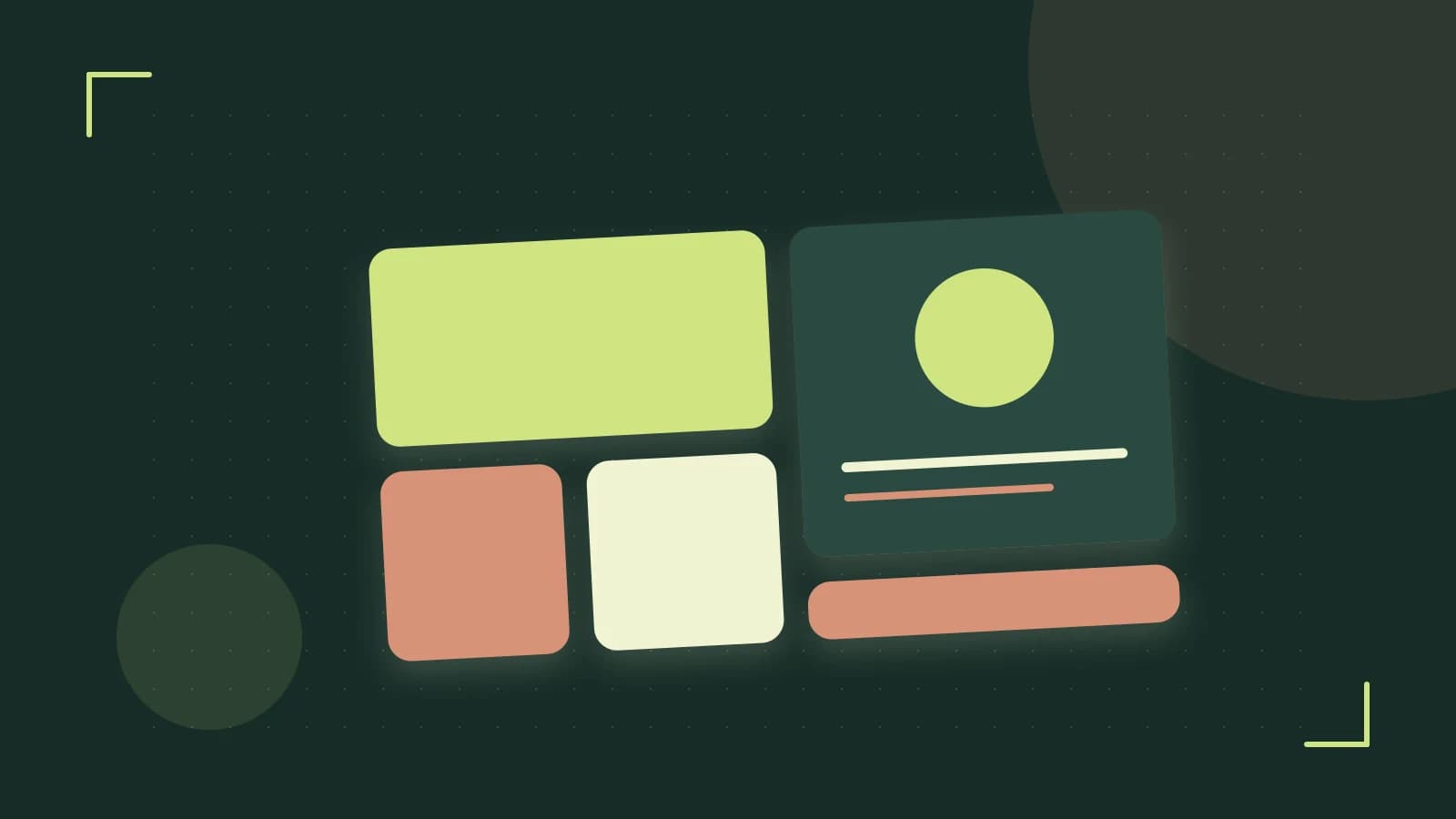 Editorial illustration of responsive browser layouts, overlapping design components and a color system