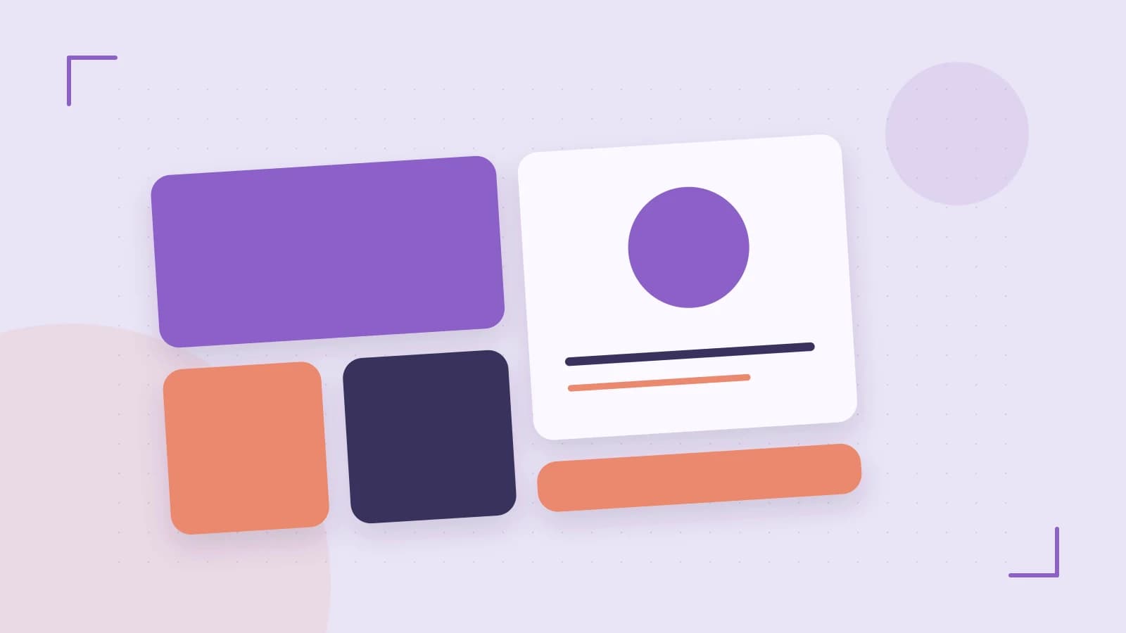 Editorial illustration of responsive browser layouts, overlapping design components and a color system
