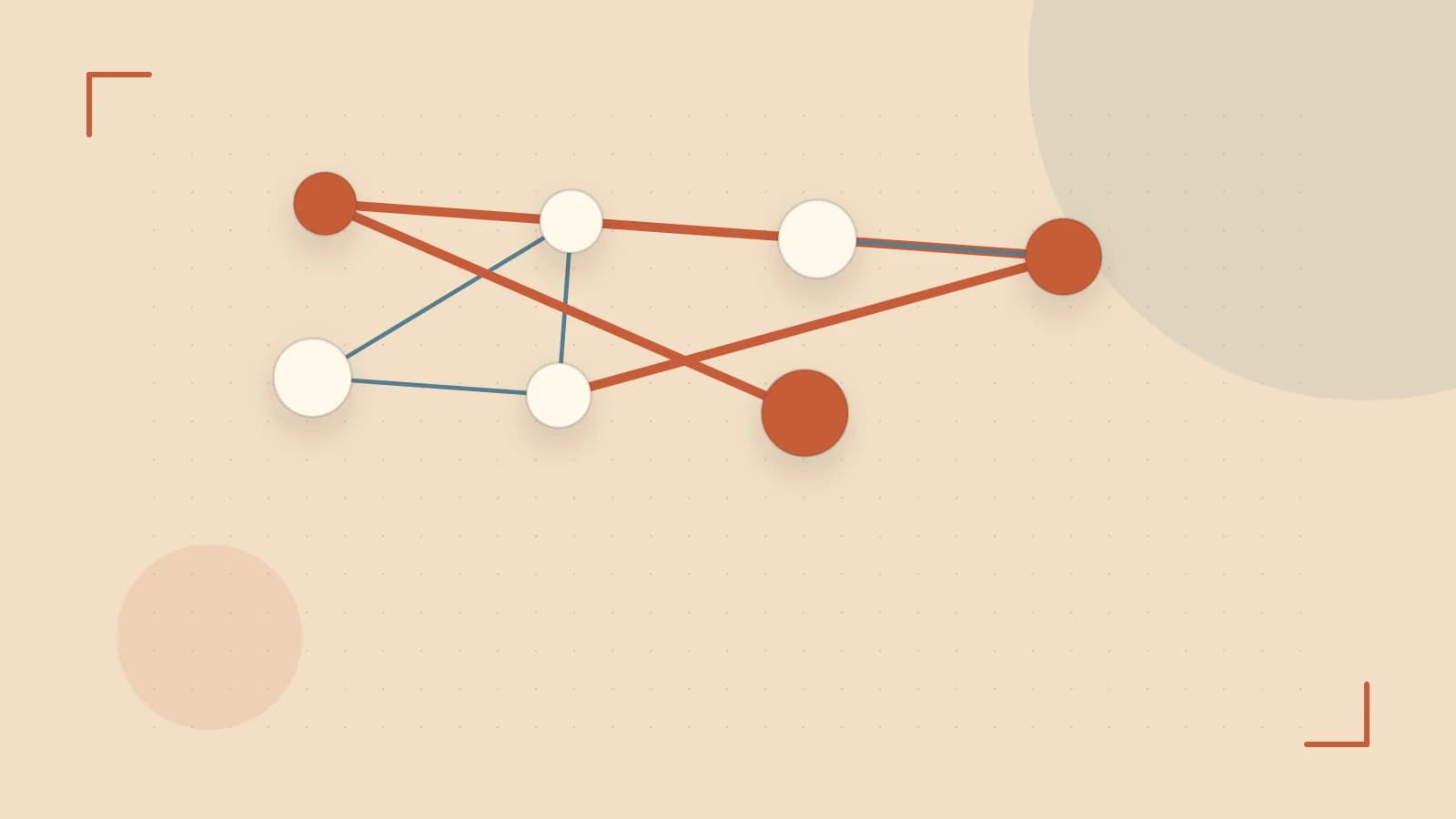 Editorial illustration of an algorithmic node graph with branching paths and a highlighted result