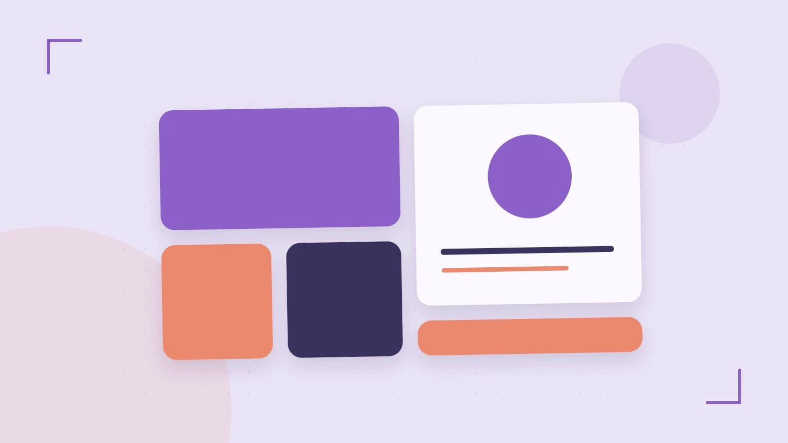 Editorial illustration of responsive browser layouts, overlapping design components and a color system