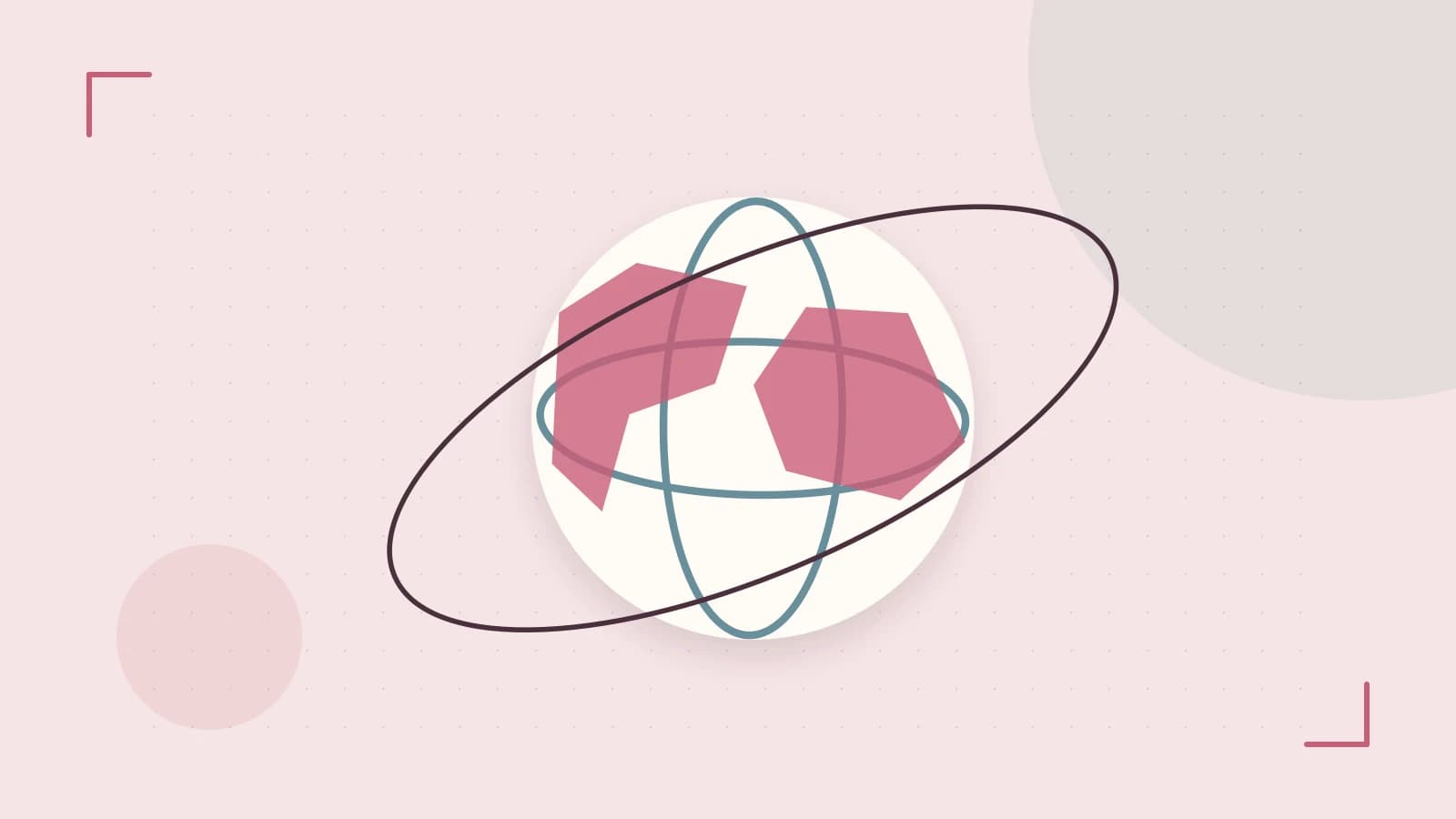 Editorial illustration of an editorial globe with meridians and layered geographic shapes