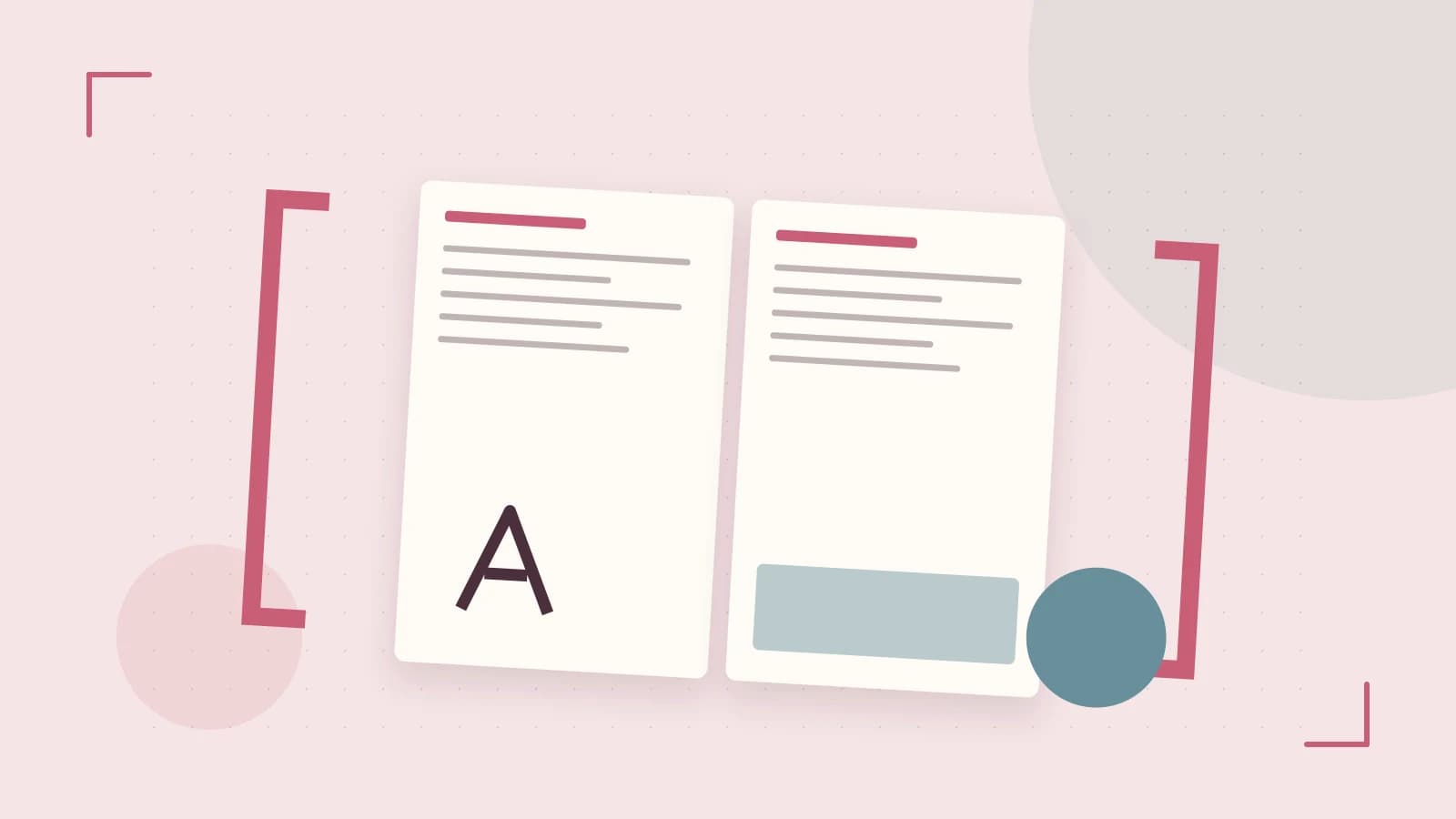 Editorial illustration of typeset pages, expressive letterform shapes and a precise editorial page grid